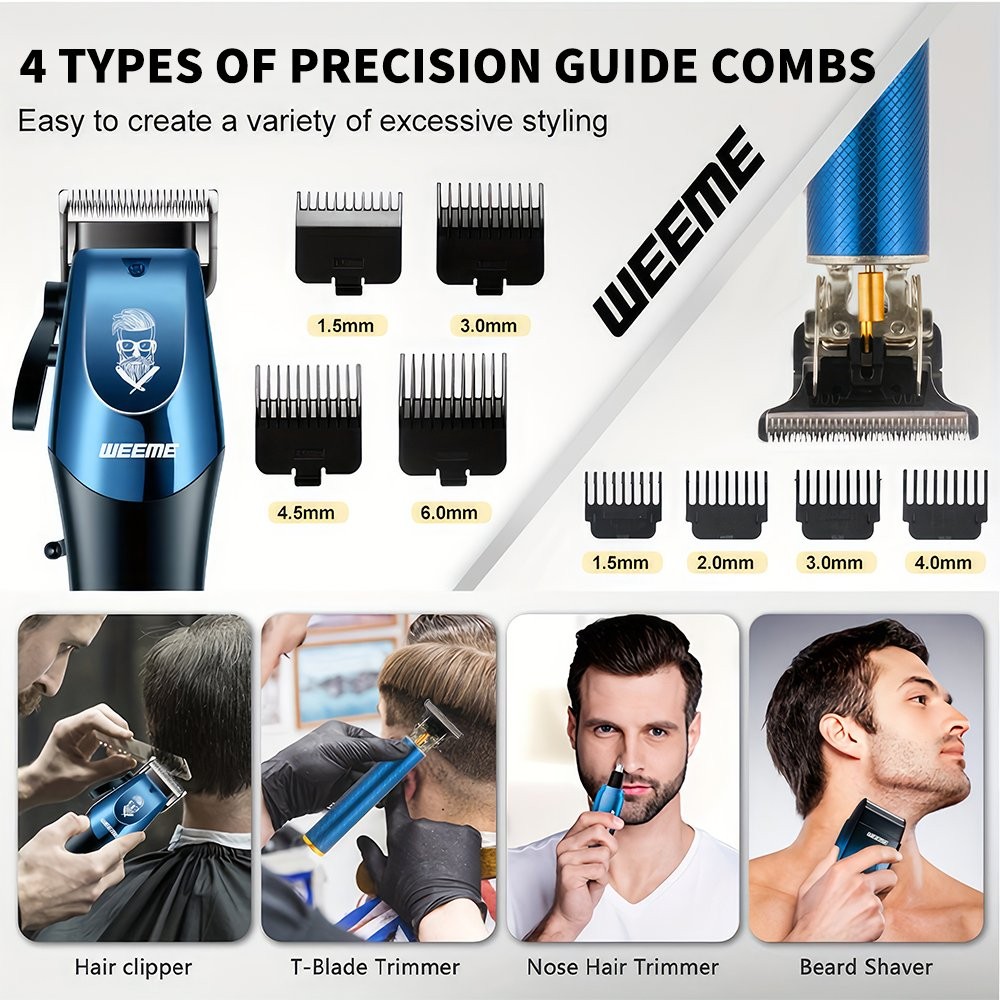 2/3/4in1 Electric Hair Clipper Set Men Rechargeable Cordless Trimmer Shaver Tool