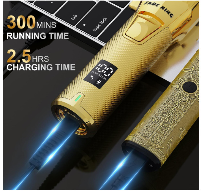 FADEKING® Cordless Hair Clippers for Men, LCD Display, Barber Kit (Gold+Bronze)