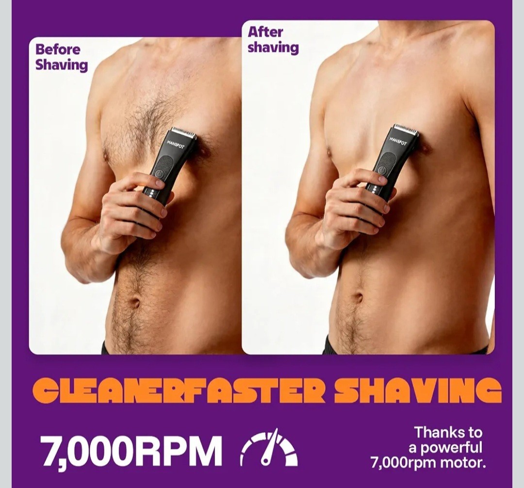 MANSPOT Manscape Groin & Body Hair Trimmer for Men w 4 Guards, IPX7 Waterproof