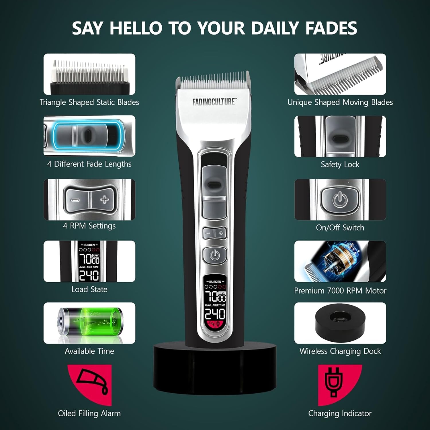 The Fadify 2.0 Cordless Hair Clippers for Black+silver Clipper