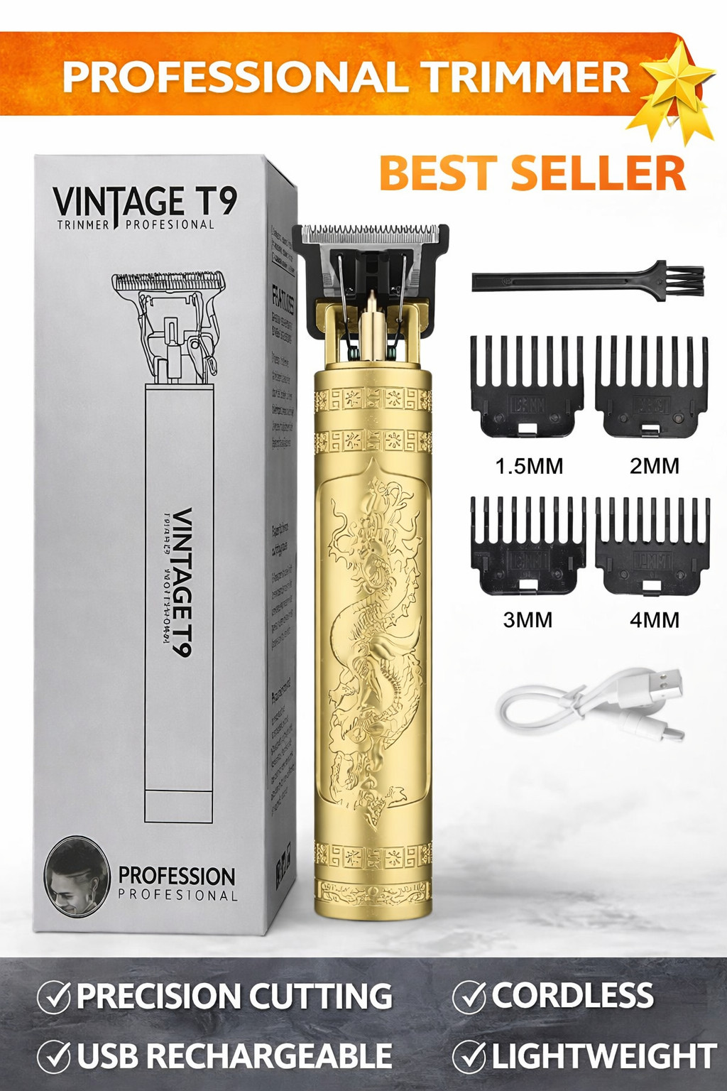 Vintage T9 Barbeador Dragon Beard Hair Trimmer | Cutter Machine for Men | USB