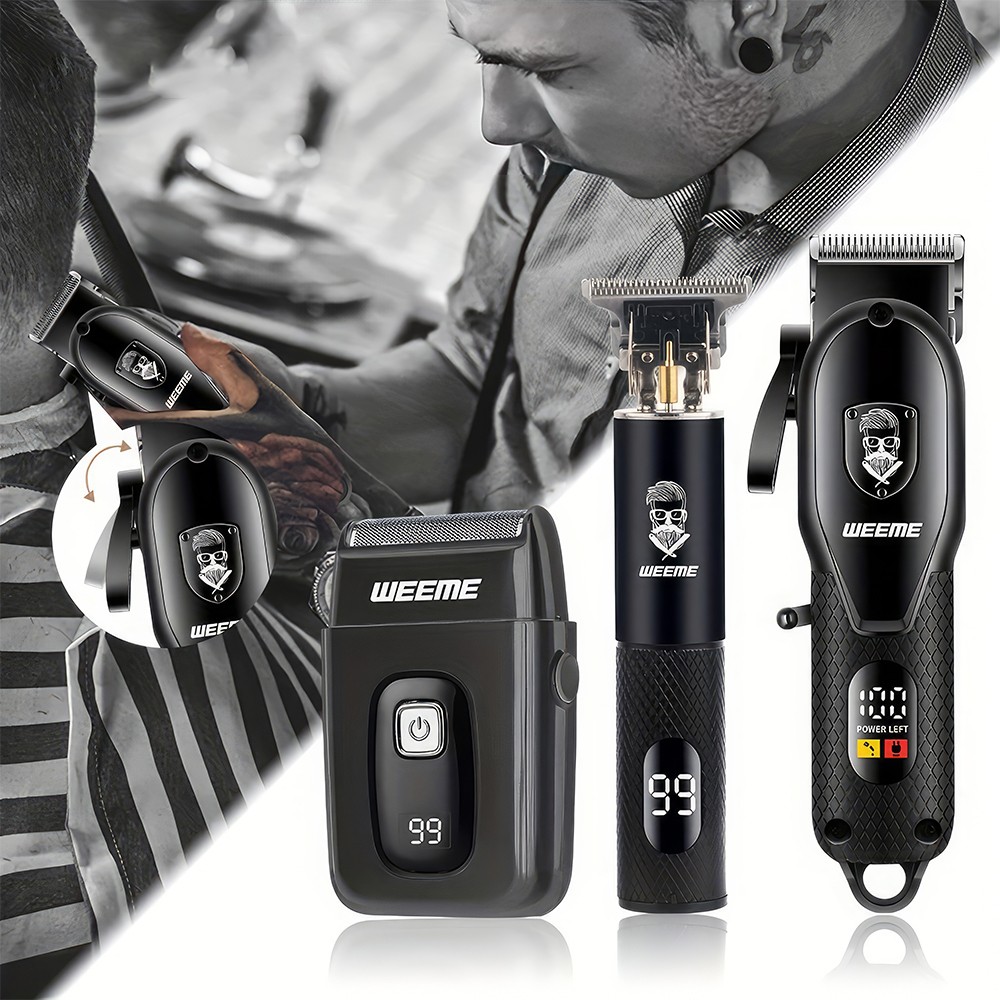 WEEME Professional Cordless Hair Clipper Trimmer Set Men Electric Shaver Razor