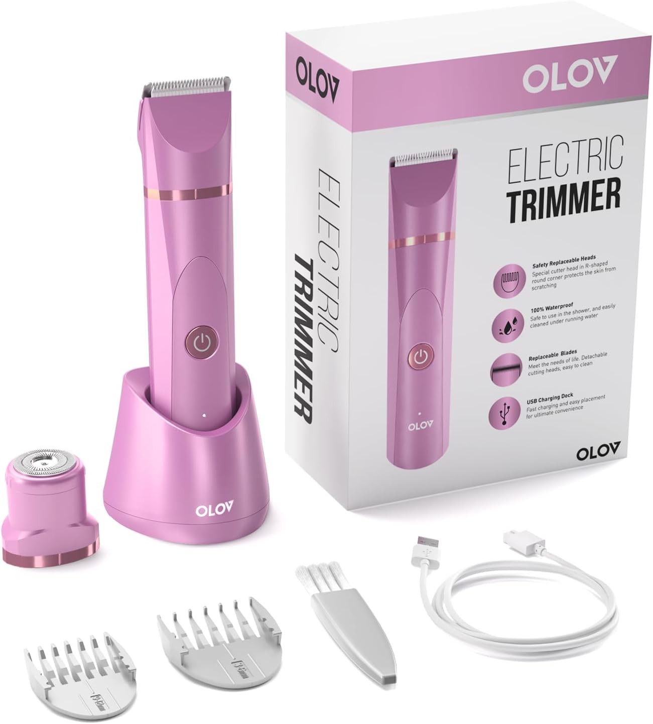 Electric Body Hair Trimmer Men Women Groin Bikini Wet Dry Shaver Waterproof Pink