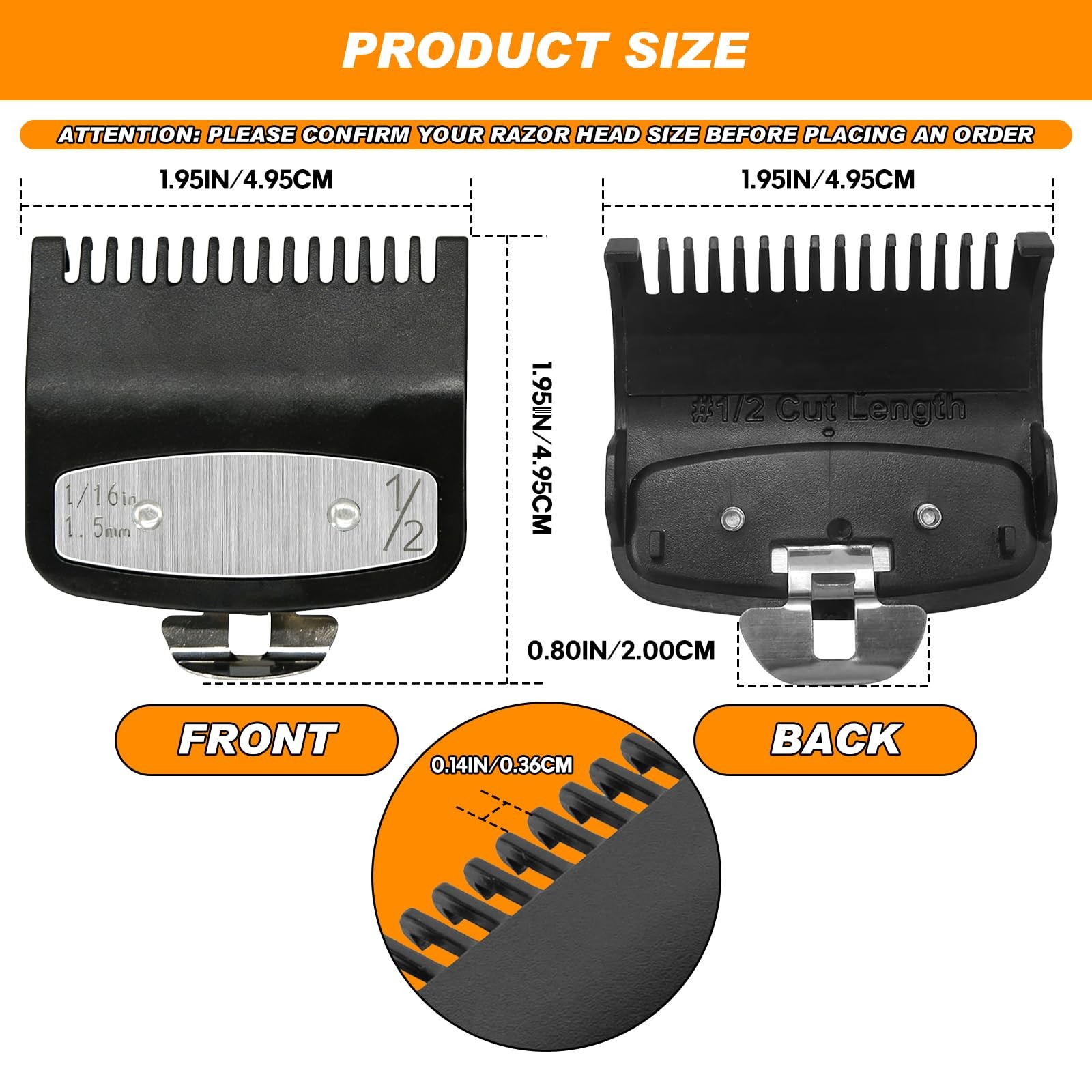 Clipper Guards Set, Compatible with wahl 1/2 clipper guards, 1.5 mm Metal Cli…