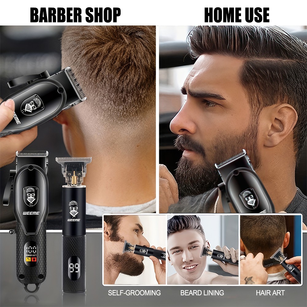 WEEME Professional Cordless Hair Clipper Trimmer Set Men Electric Shaver Razor