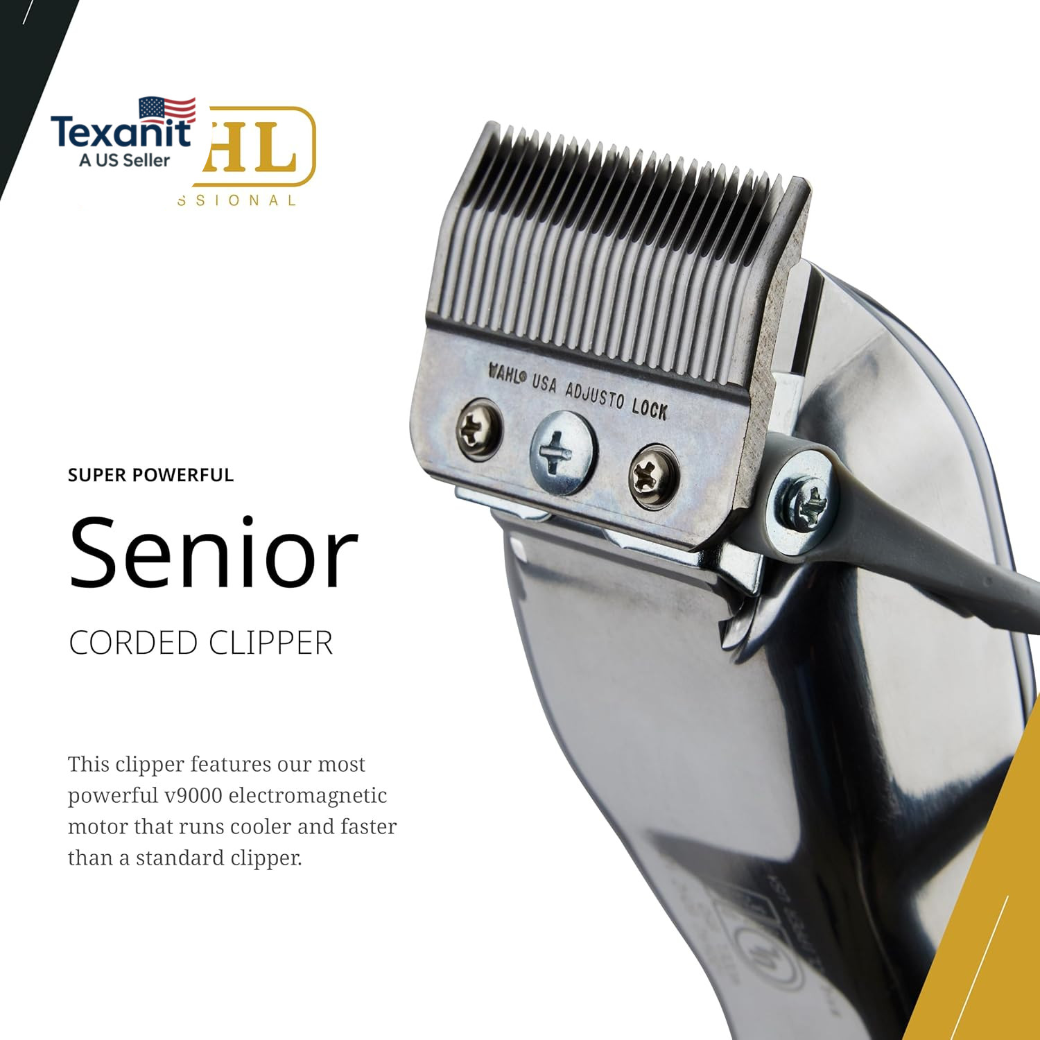 Senior Clipper, V9000 Motor, Corded Heavy-Duty Design for Tapering, Fading, and