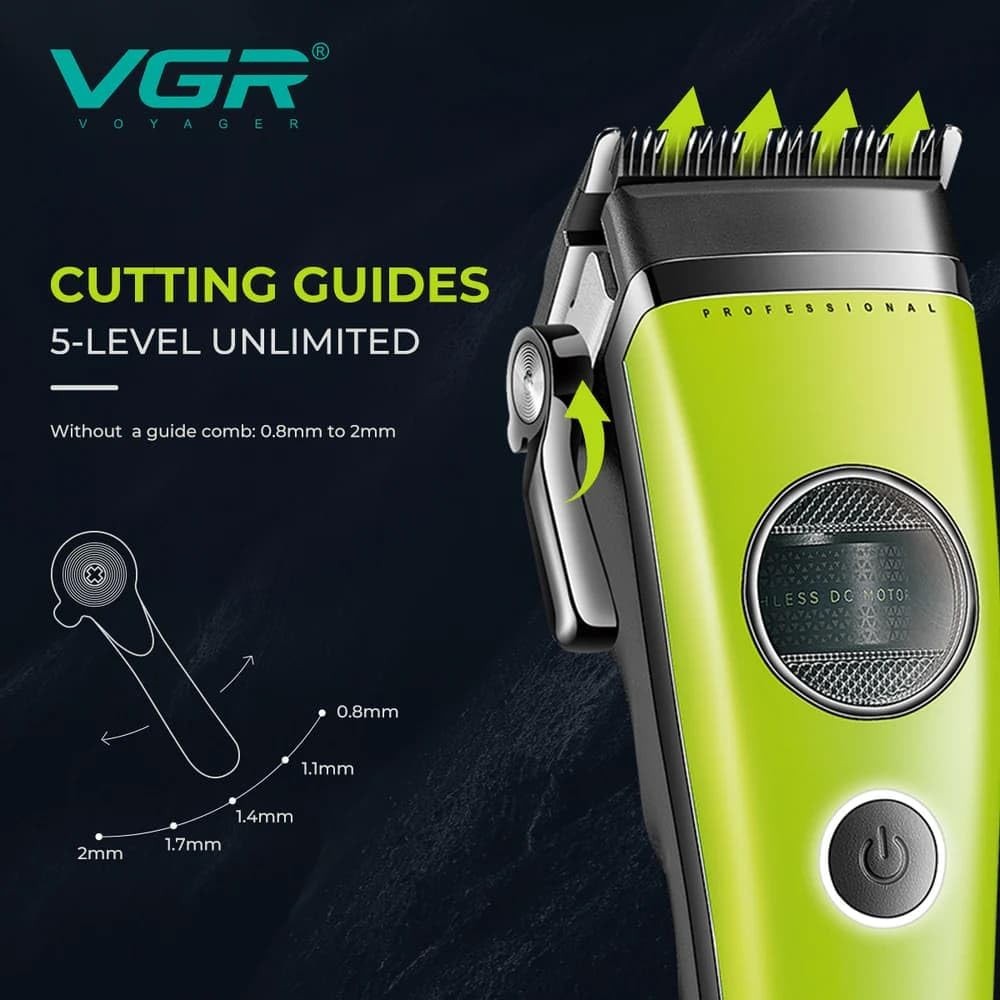 VGR 880C Cordless Hair Clipper 7200RPM Ceramic Blade Charging Base Green