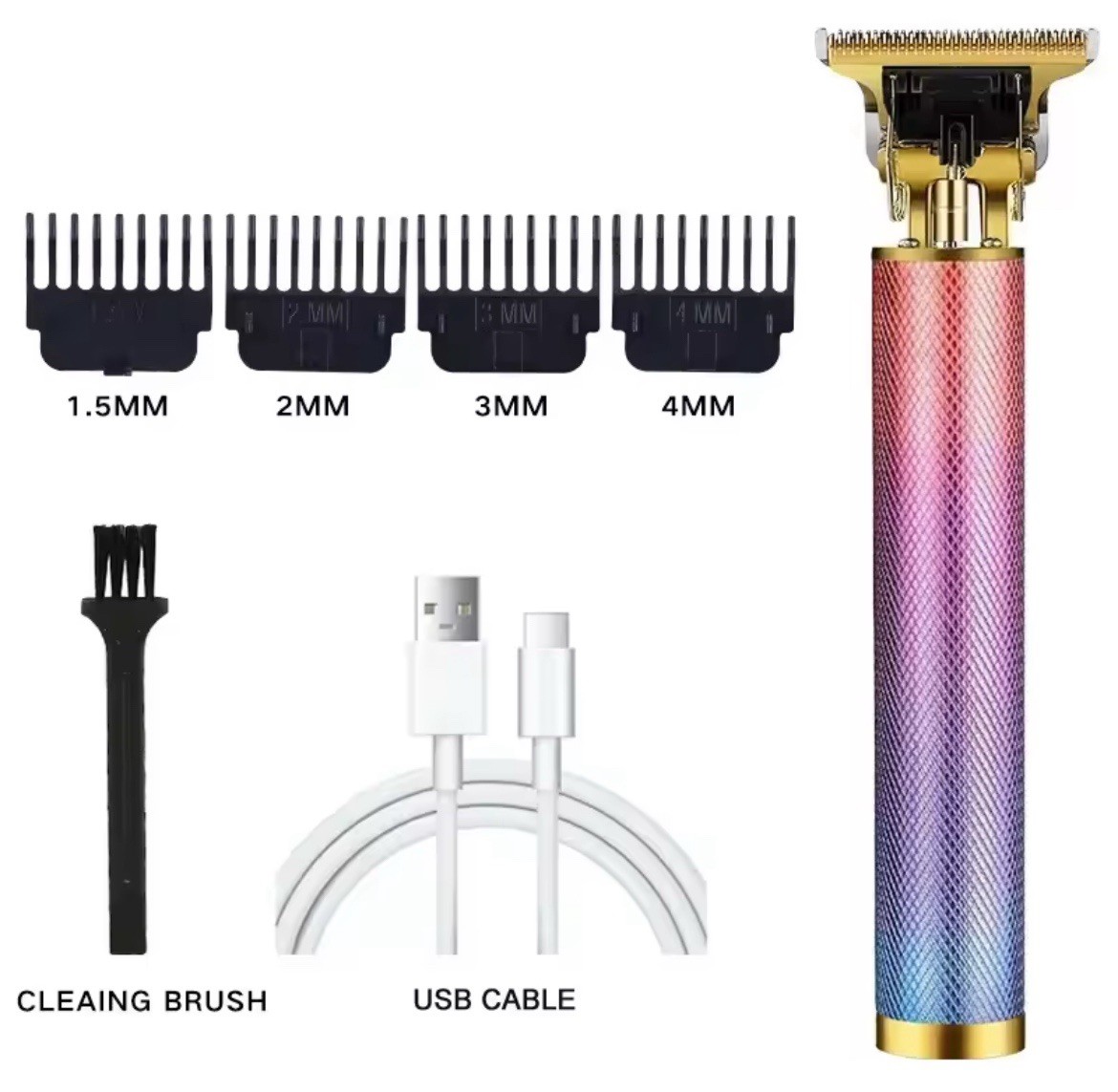 Cordless USB Rechargeable T-Blade Trimmer Hair/Beard Gold Display 1.5-4mm