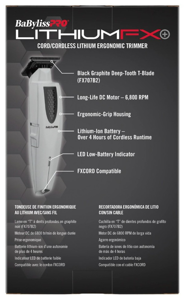 BaByliss PRO LithiumFX+ Cord/Cordless Ergonomic Clipper & Trimmer Combo Set Gray