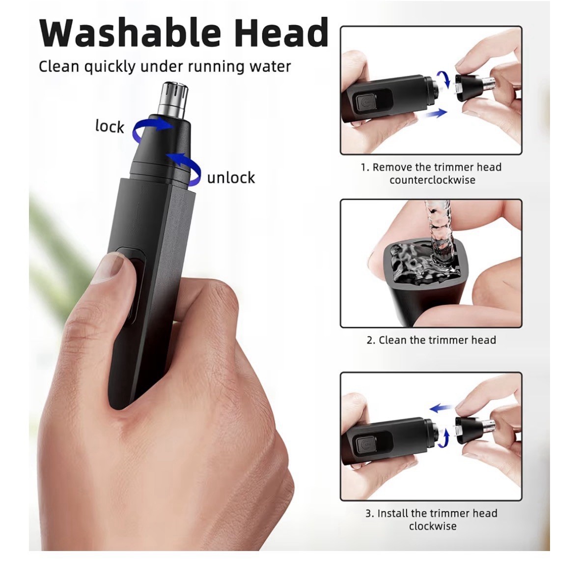 New Professional Painless USB Rechargeable Rotating Hair Trimmer for Ears & Nose
