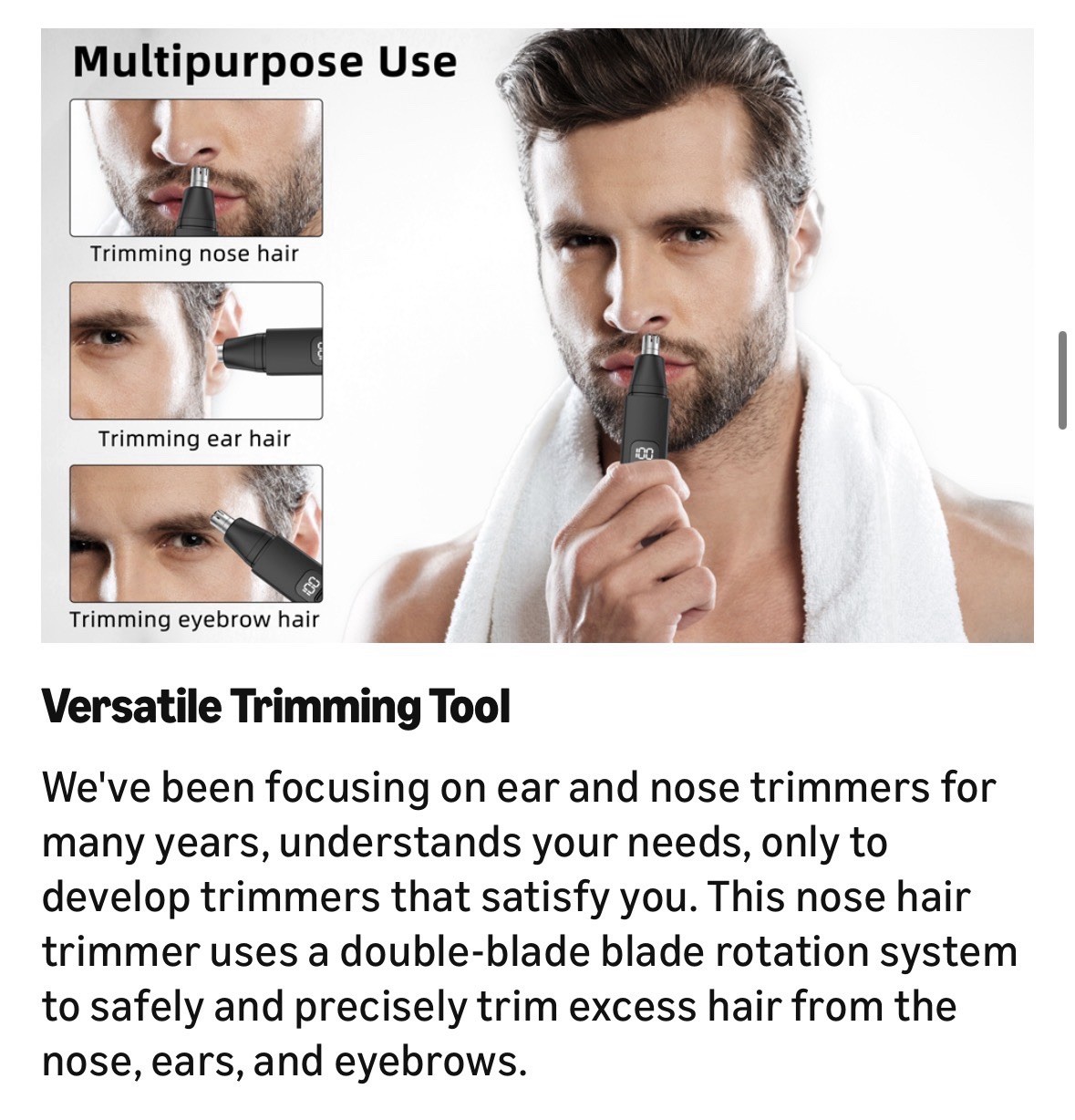 New Professional Painless USB Rechargeable Rotating Hair Trimmer for Ears & Nose