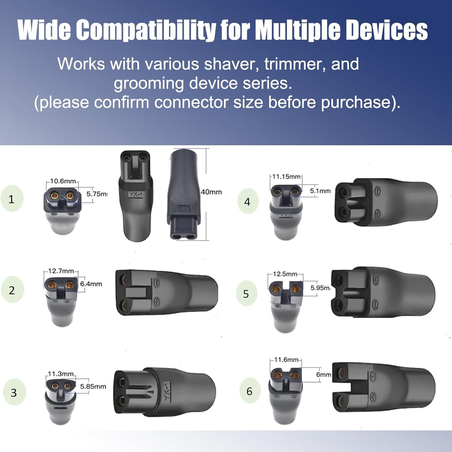 7-In-1 Shaver Trimmer Charger Cable USB to DC 5V with 6 Tips