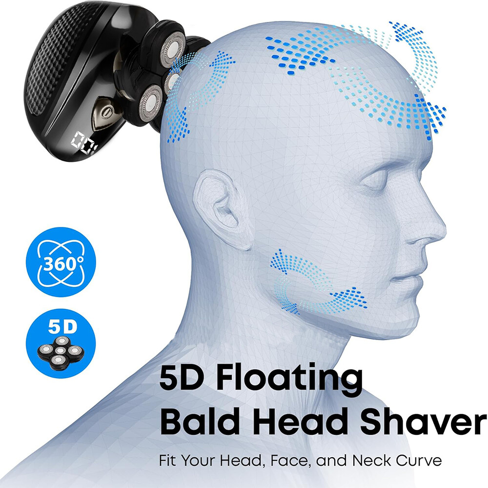 6 IN 1 9D Rotary Electric Shaver Bald Head Hair Beard Trimmer Razor Rechargeable