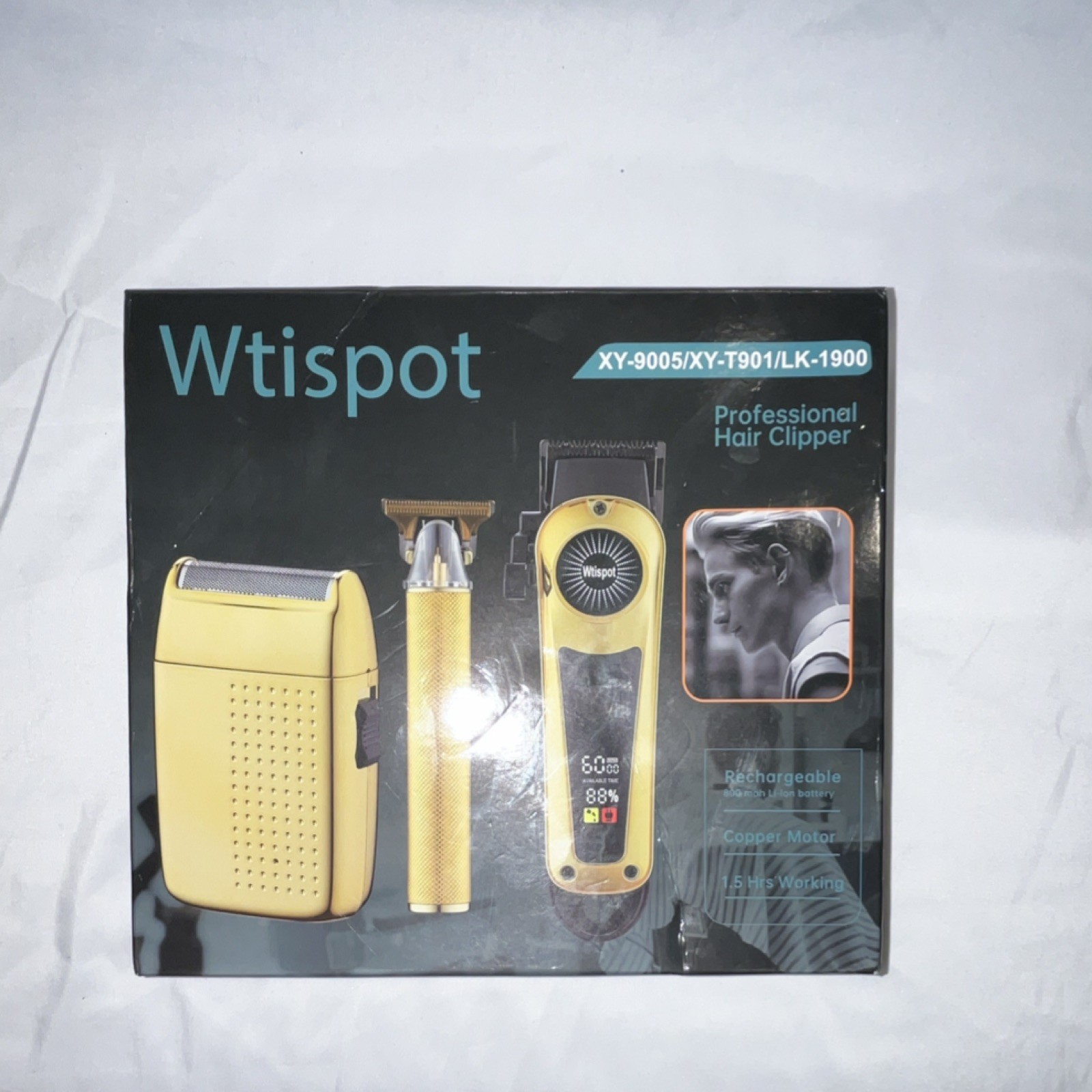 Wtispot Rechargeable Hair Clipper Copper Motor Black Golden XY-9005/XY-T901/LK-…