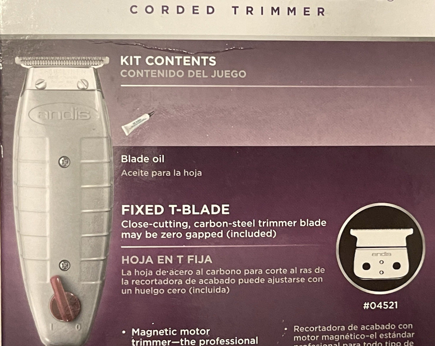 Andis T-Outliner Professional T-Blade Trimmer GTO Dry & Fading Corded #04710 VGC