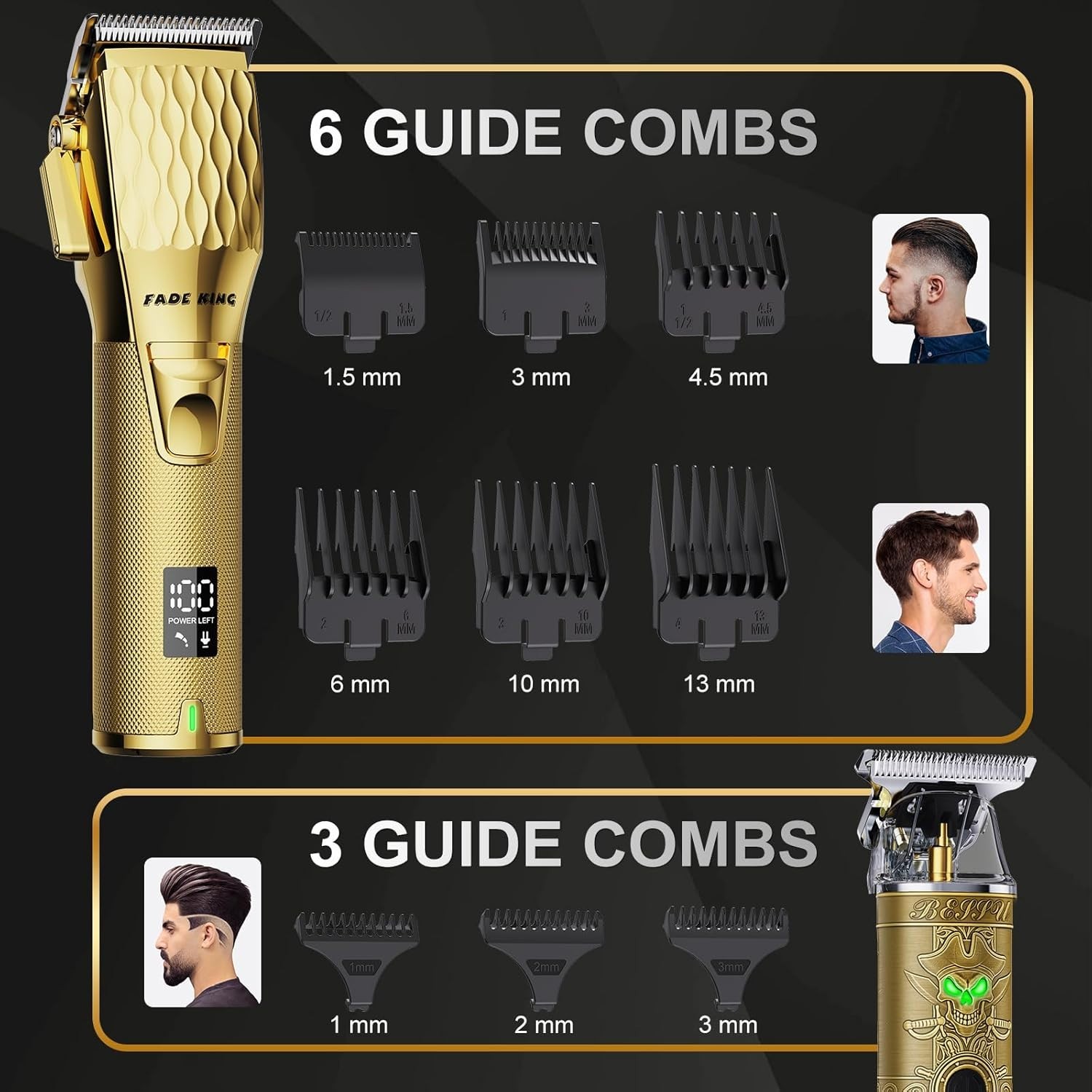 Professional Cordless Hair Clippers & Beard Trimmer Set – Gold & Bronze Style