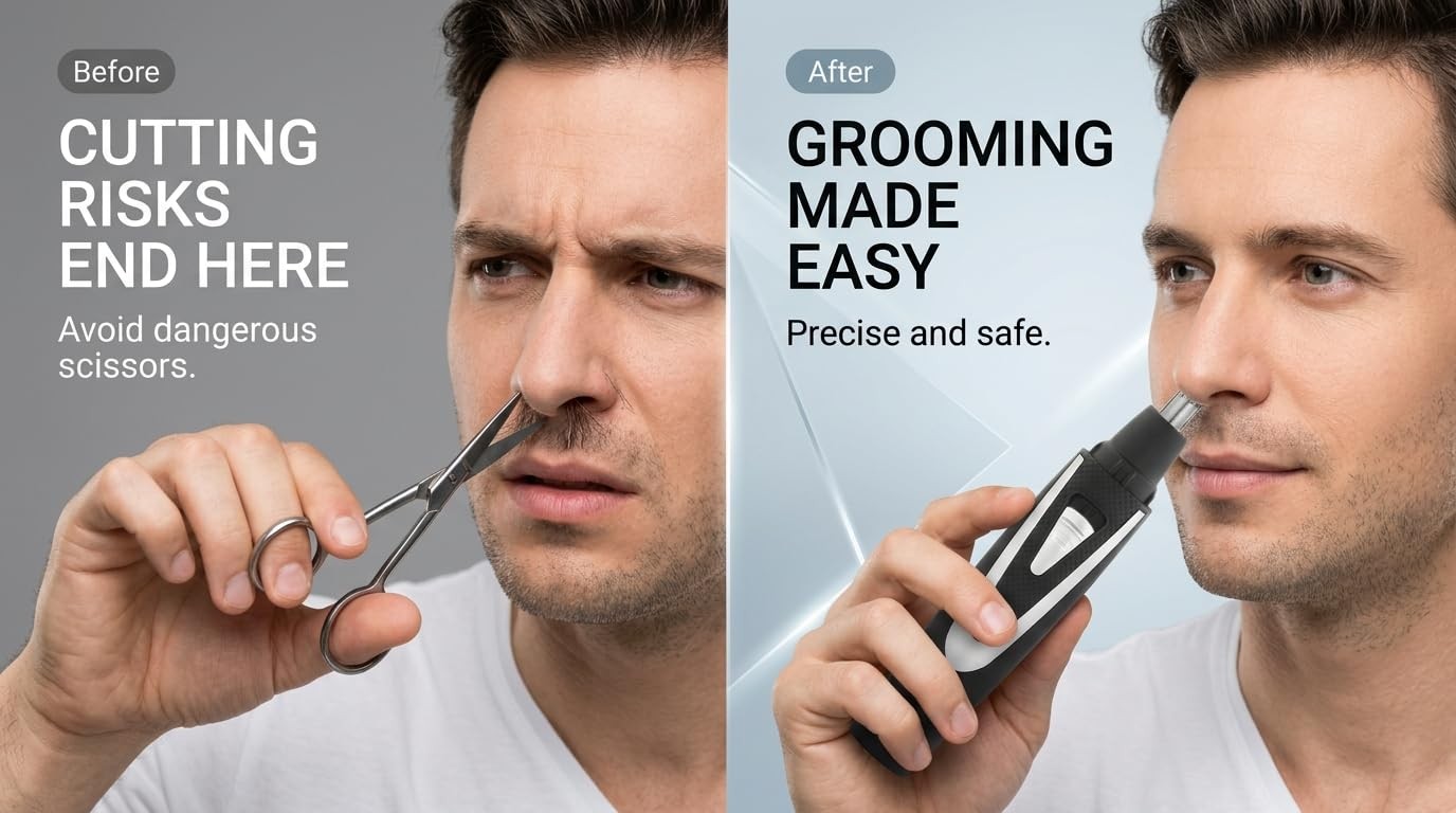 360 Rotating Nose Hair Trimmer Dual Edge Washing Quiet Ergonomic Grip