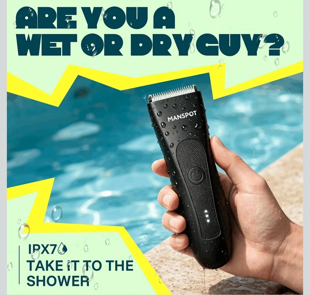 MANSPOT Manscape Groin & Body Hair Trimmer for Men w 4 Guards, IPX7 Waterproof