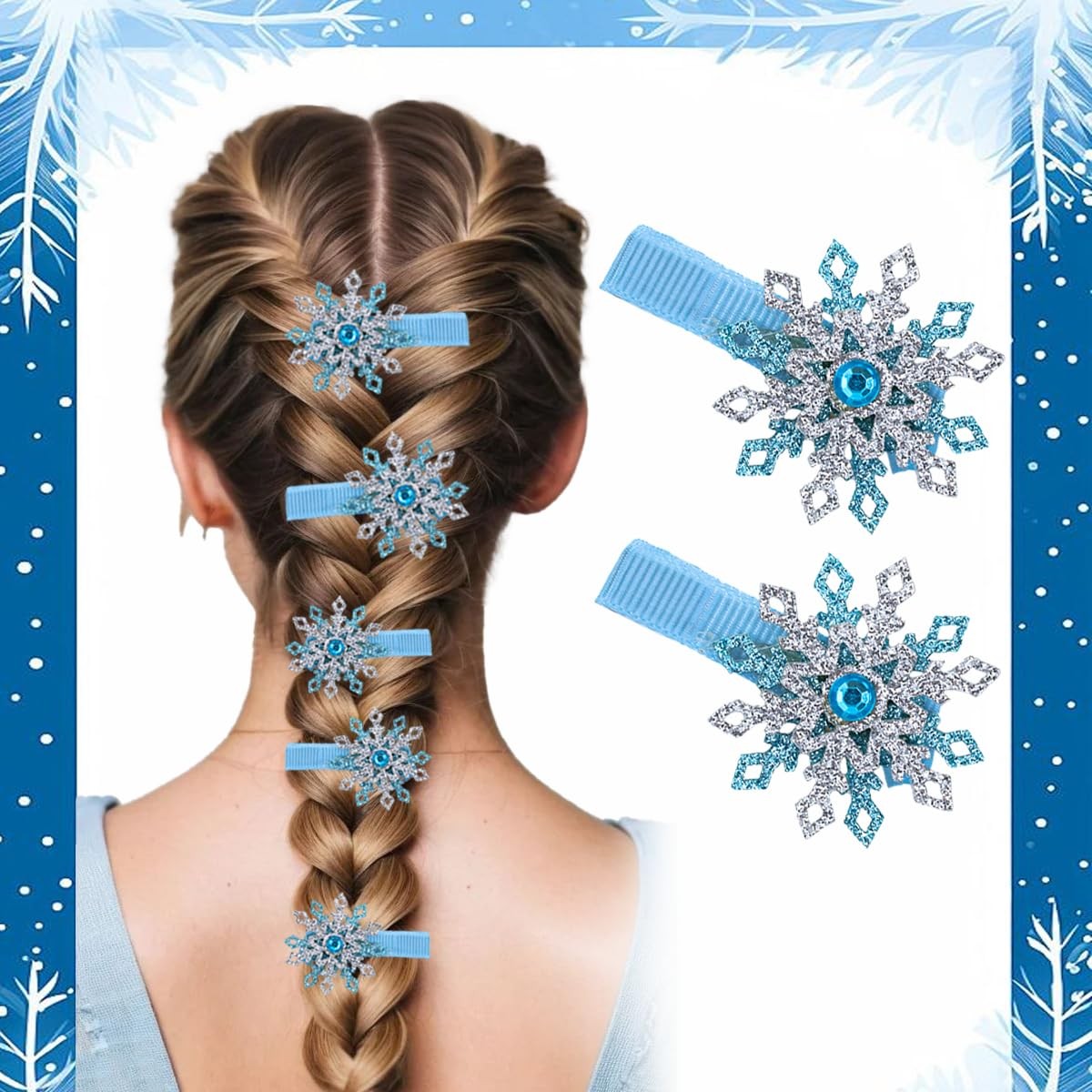 4Pcs Christmas Hair Clips Blue Silver 1 Count (Pack of 4), Multicolor