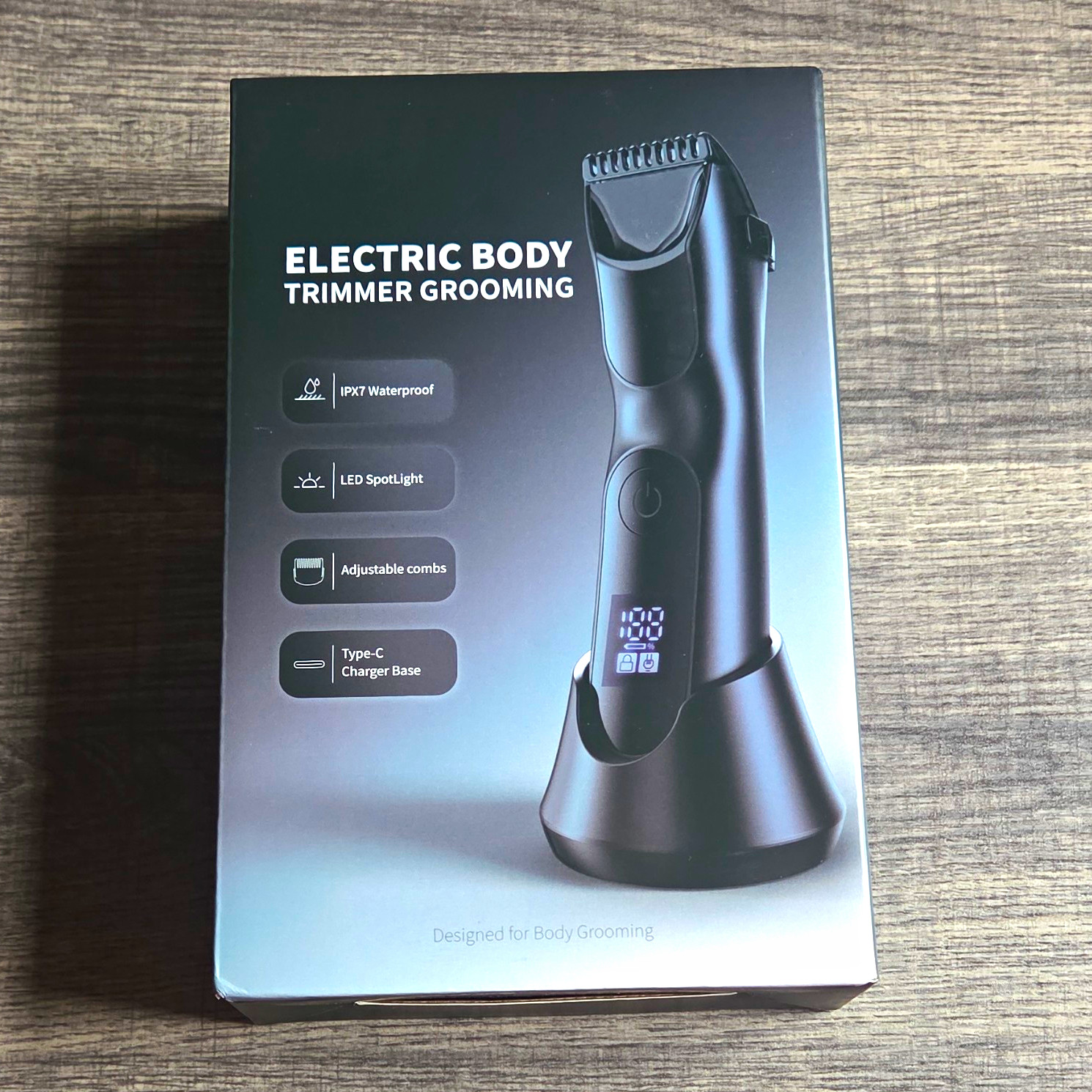 Trimcoo T-X4 Body Trimmer Black Waterproof LED Spotlight Adjustable Combs USB