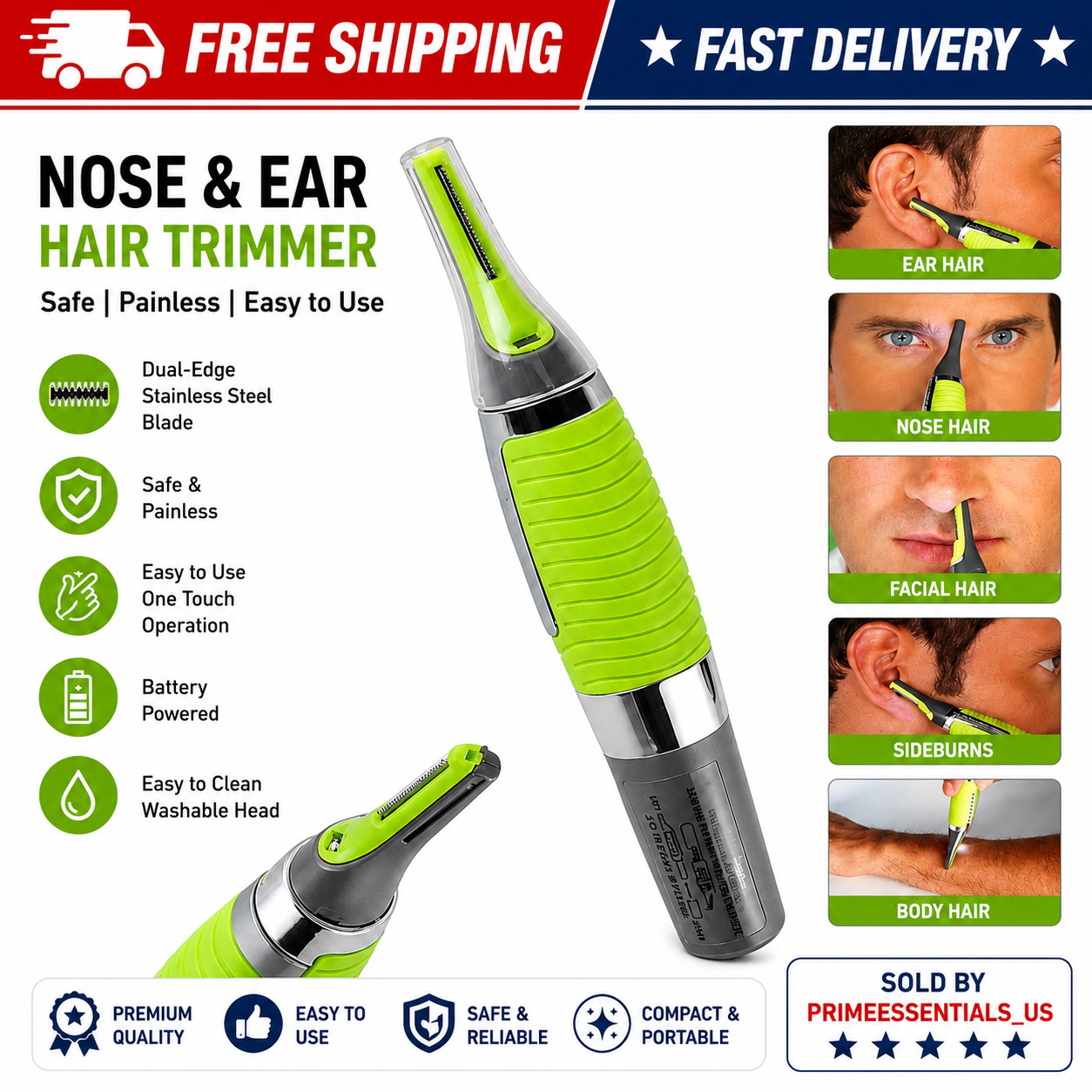 Men’s Nose Ear Hair Trimmer Eyebrow Beard Mustache Face Neck Grooming Clipper