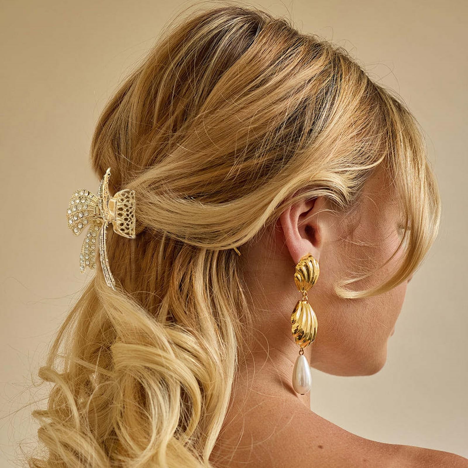 4Pcs Bow Rhinestone Hair Claw Clips Fancy 1 Count (Pack of 4), Gold, Silver