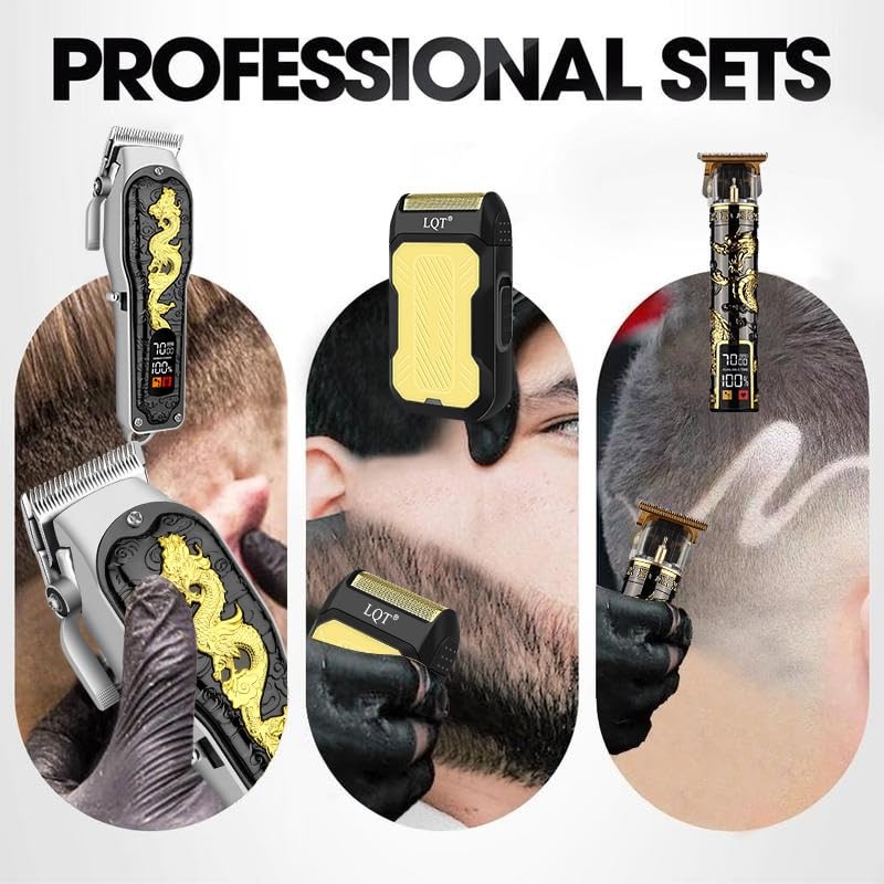 LQT HAIR CLIPPERS 3-PIECE MEN’S PROFESSIONAL CORDLESS HAIRCUTTING – GOLD/BLACK