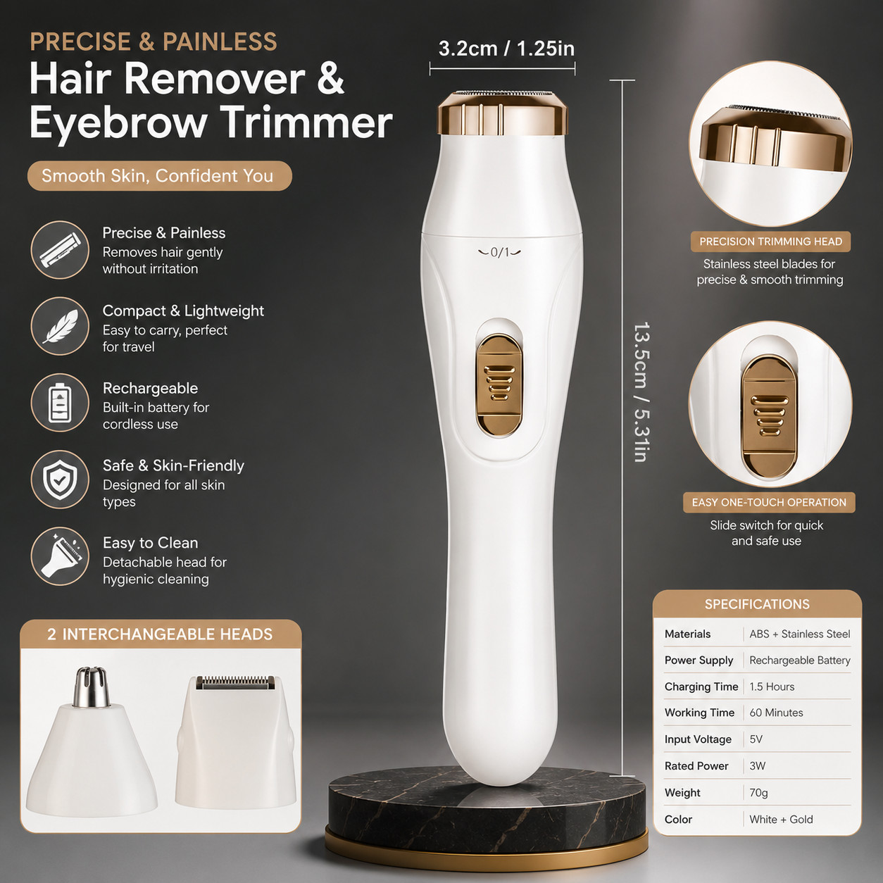 3 In 1 Eyebrow Ear Nose Beard Trimmer Set Hair Remover Clipper Shaver USB Recha