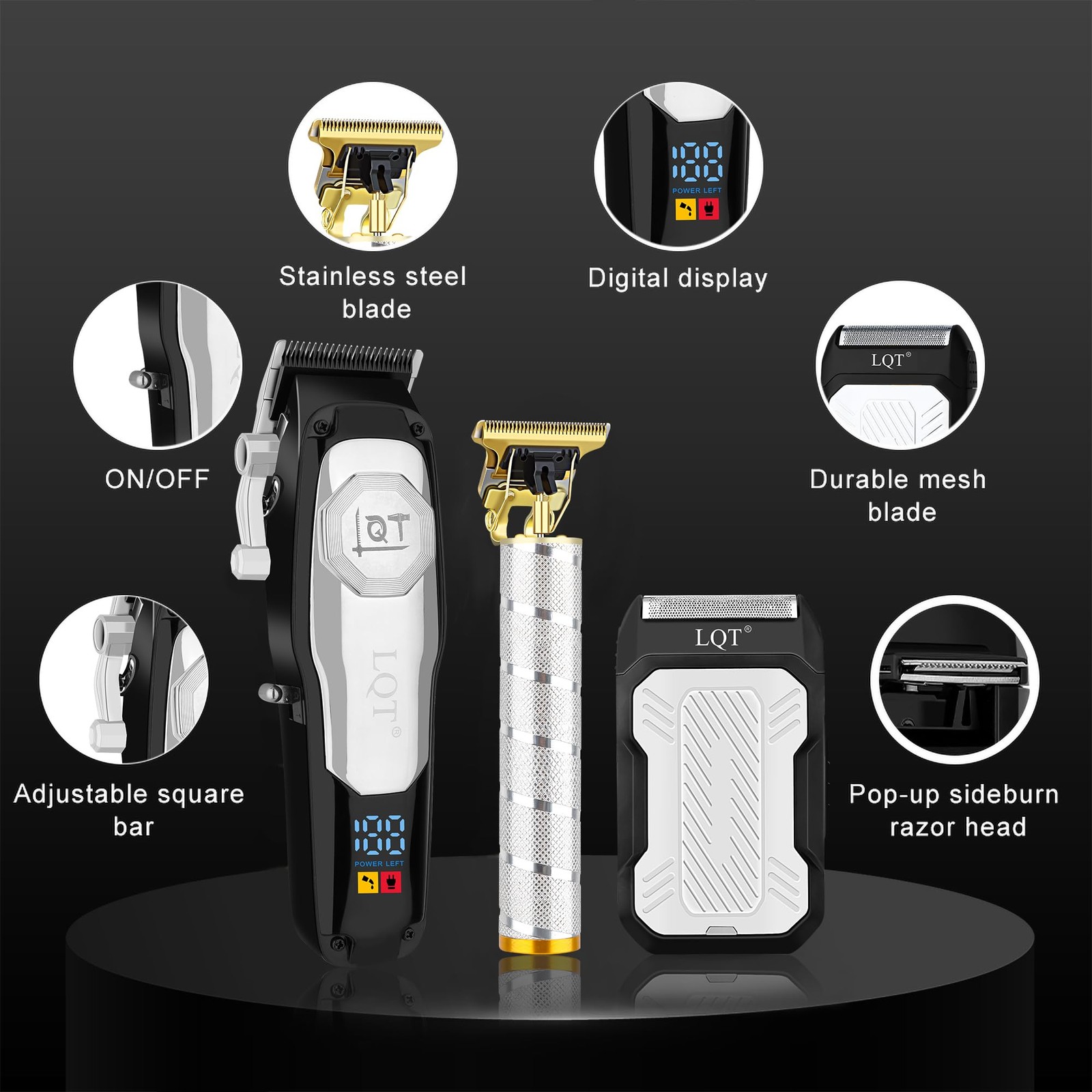 LQT Professional Cordless Hair Clippers and Beard Trimmer Set for Men, Silver