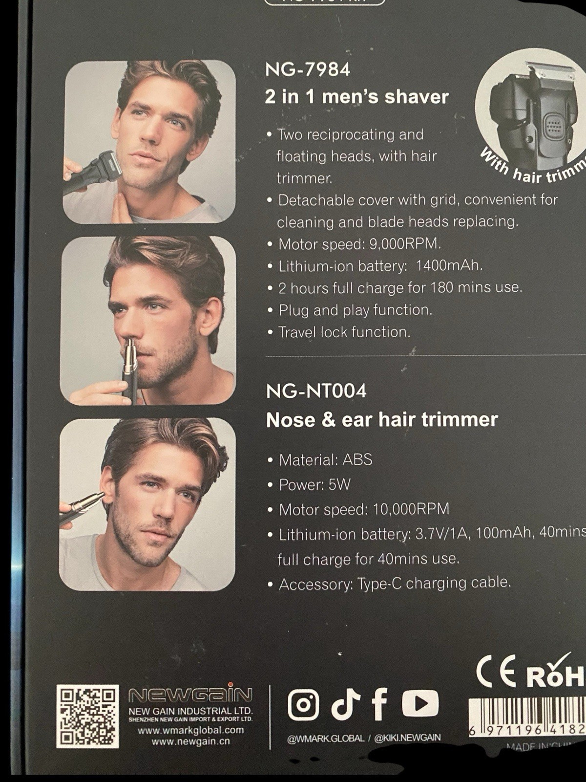 NEW WMARK Home Rechargeable Shaving Kit 2 In 1 Men’s Shaver And Nose Trimmer