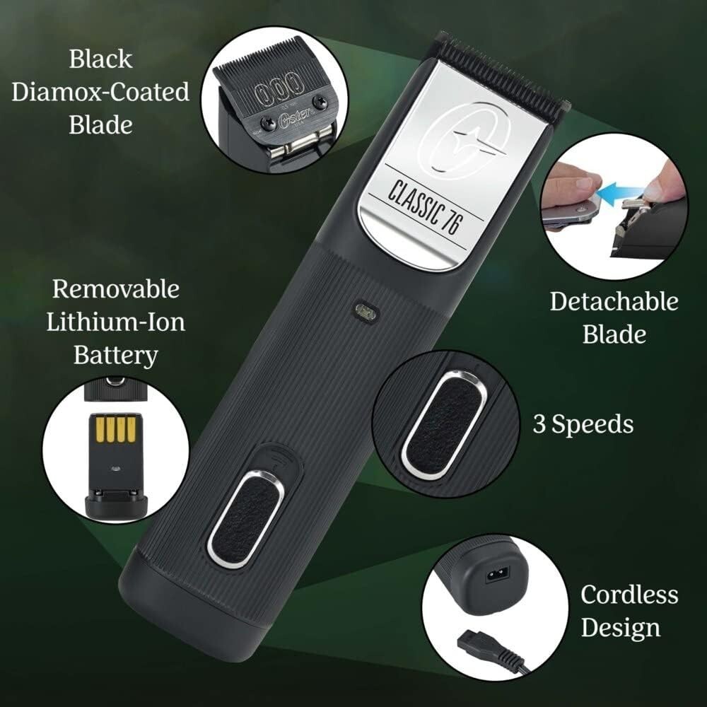 Oster Classic 76 Detachable Blade Cordless Clipper & Blade 000 Black