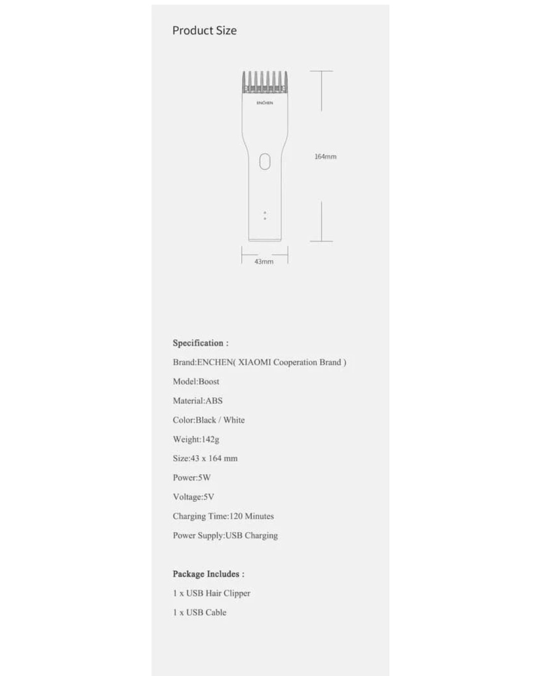 ENCHEN USB Rechargeable Hair Clipper Ceramic Blade Trimmer for Men Kids Baby