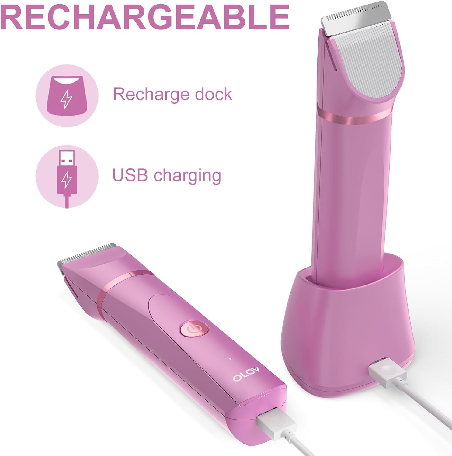Electric Body Hair Trimmer Men Women Groin Bikini Wet Dry Shaver Waterproof Pink