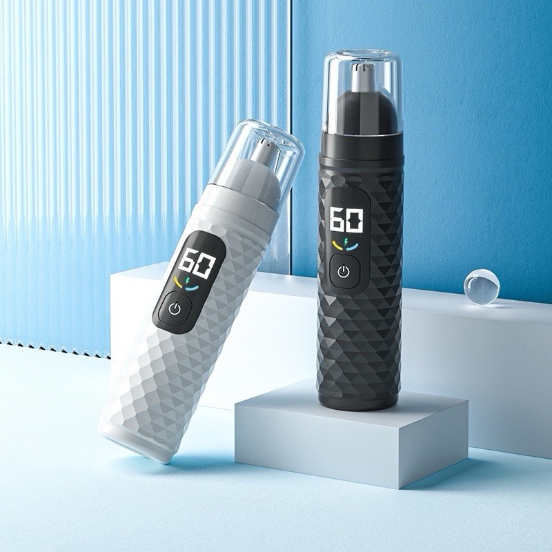 Nose & Ear Hair Trimmer, USB-C Rechargeable, LED Display, Black/White