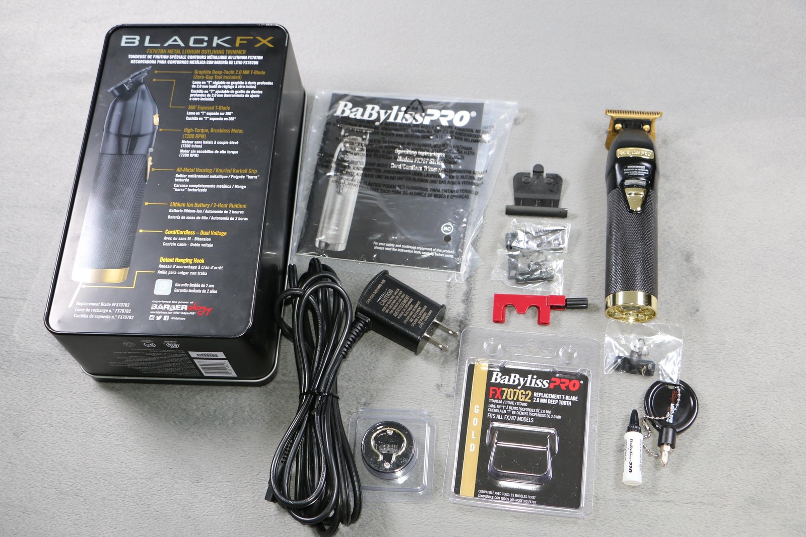 BaByliss PRO BlackFX FX787BN Cordless Trimmer Exposed T-Blade Gold Blades Kit