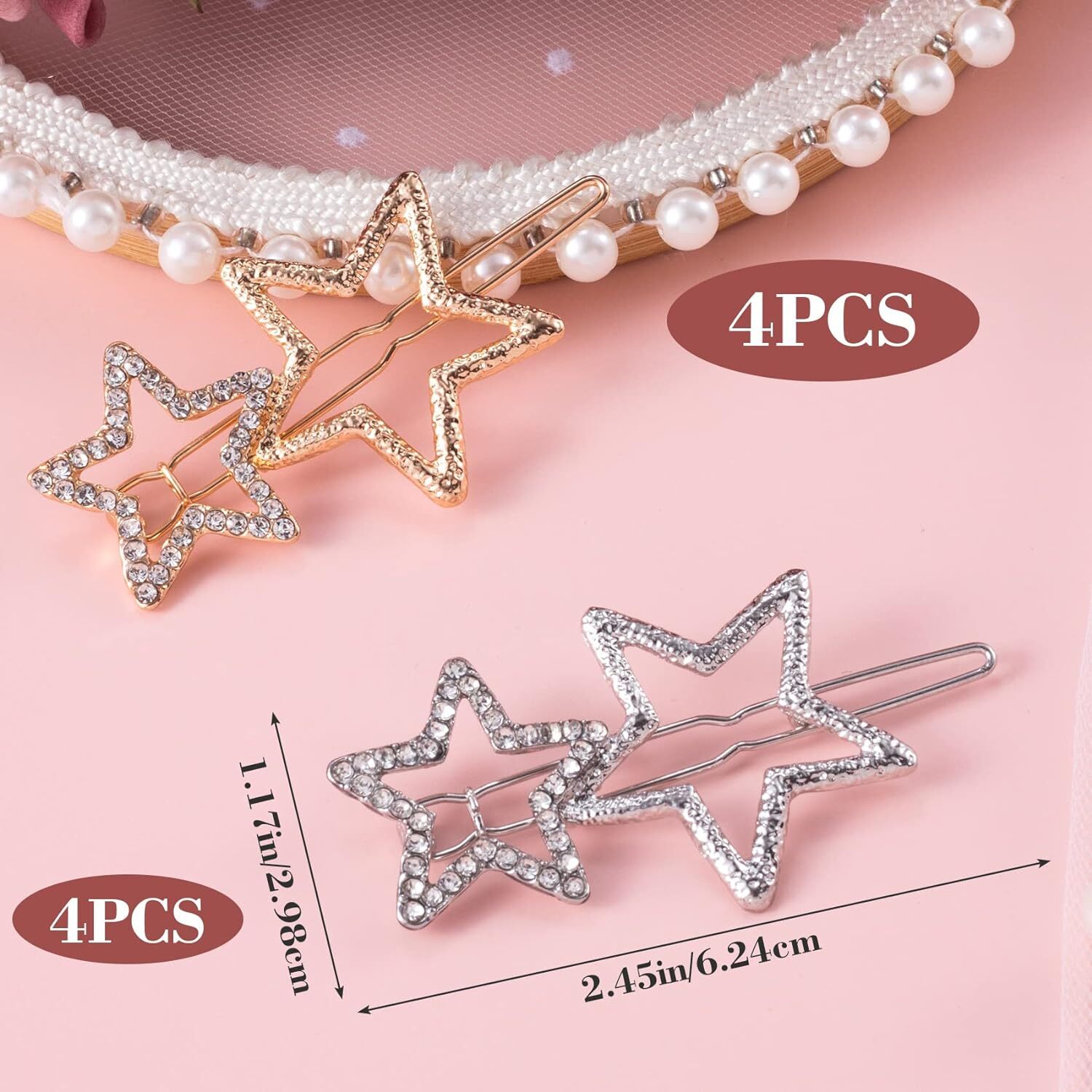 OIIKI Star Hair Clips Pins 8pcs, Barrettes Elegant Gold / silver