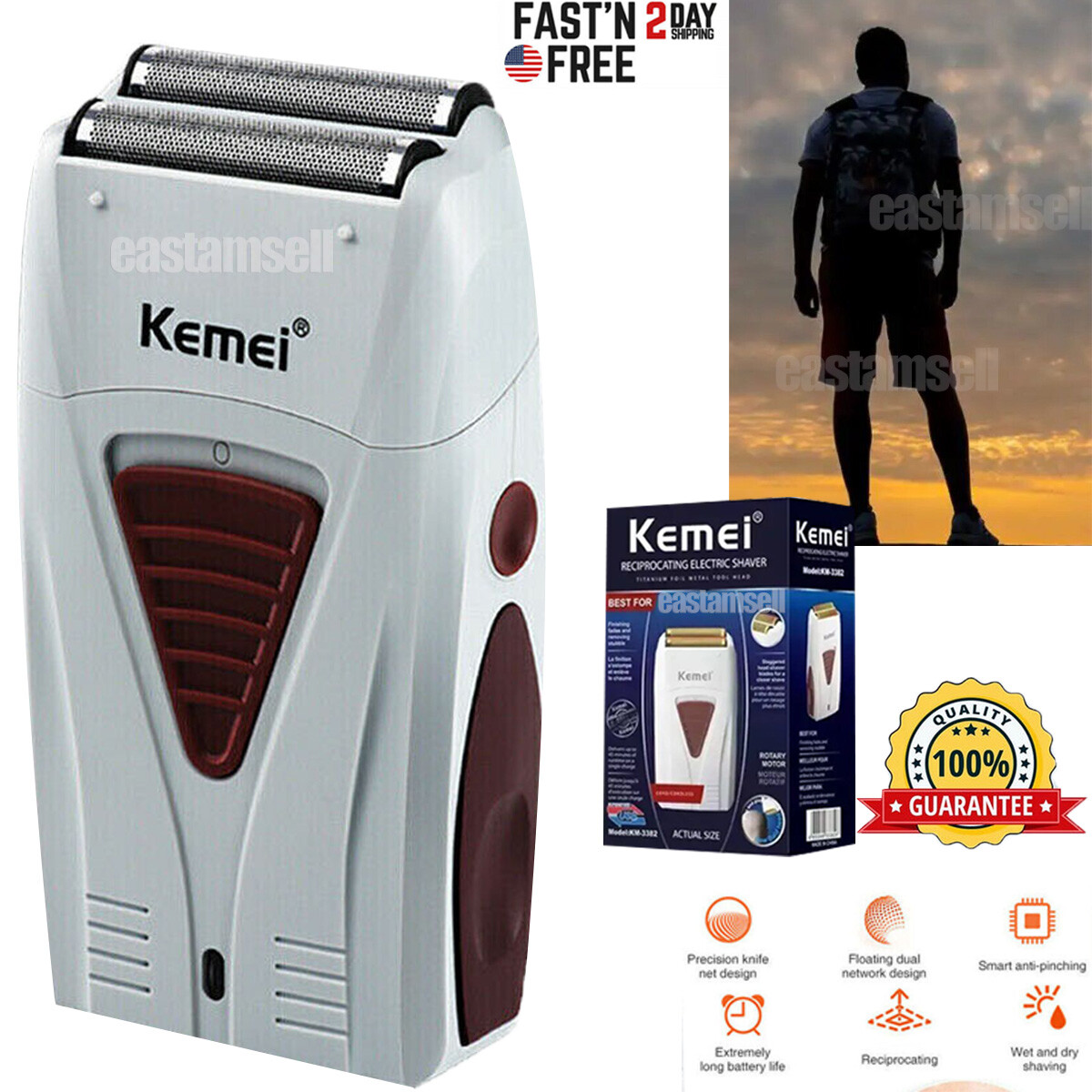 Men’S Beard Trimmer Electric Shaver Barber cordless USB Shaving Machine Kemei US