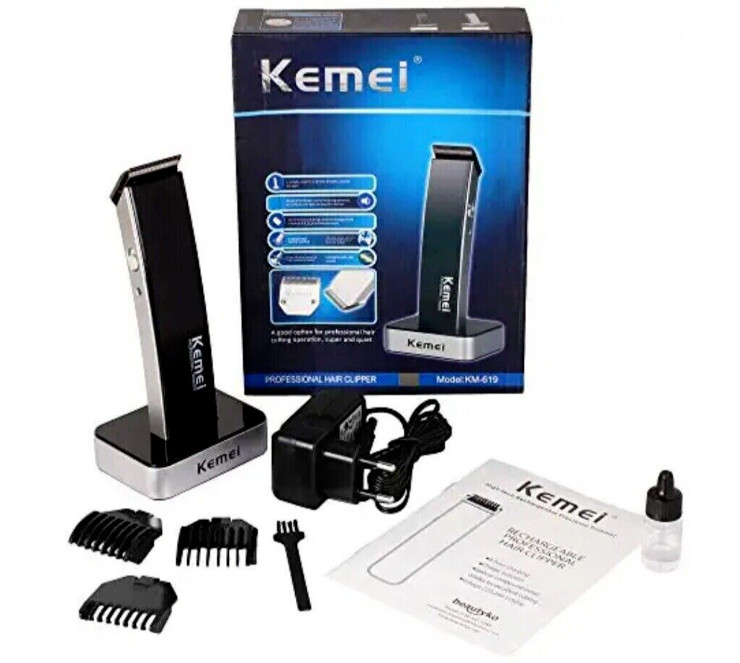 Kemei Rechargeable Professional Hair/Beard Clipper/Shaver KM-619 Silver/Black