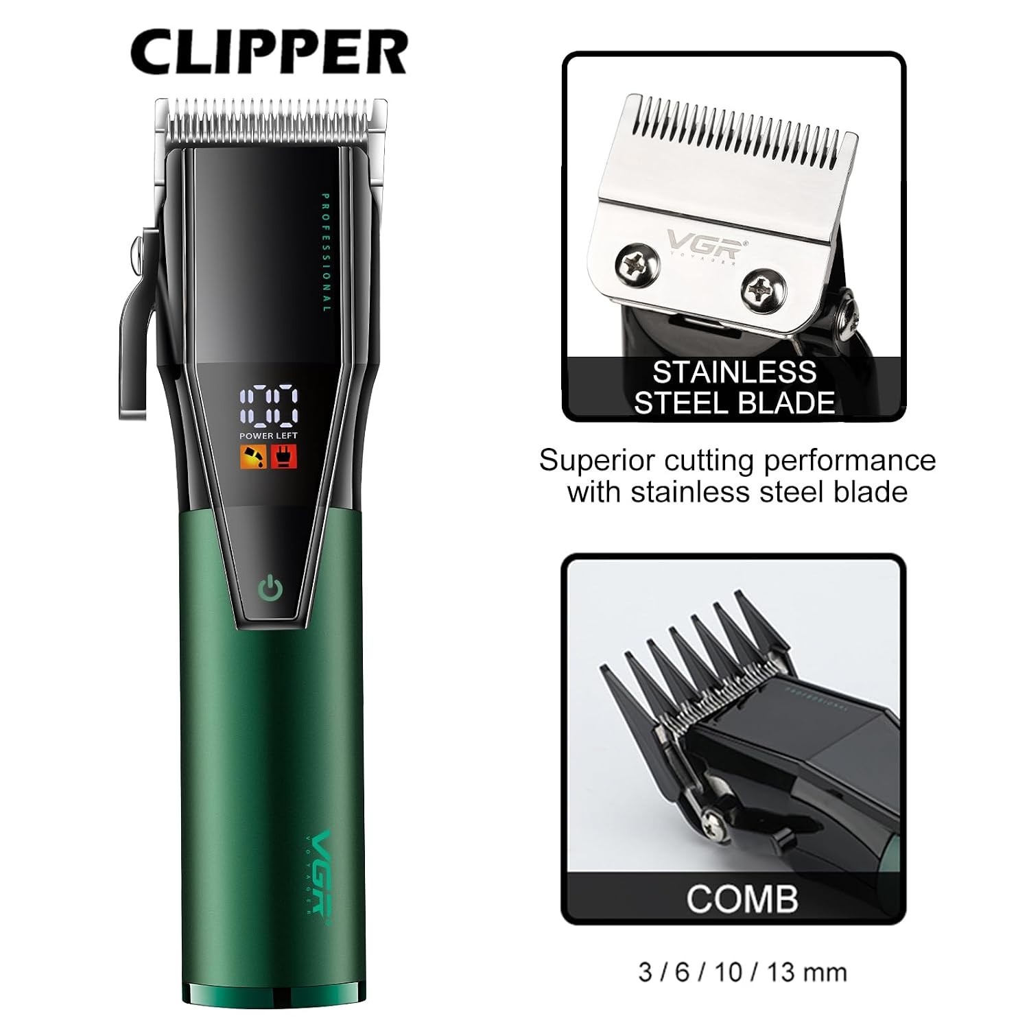 VGR V-677 Professional Hair Clipper & Trimmer Set with LED Display Technology
