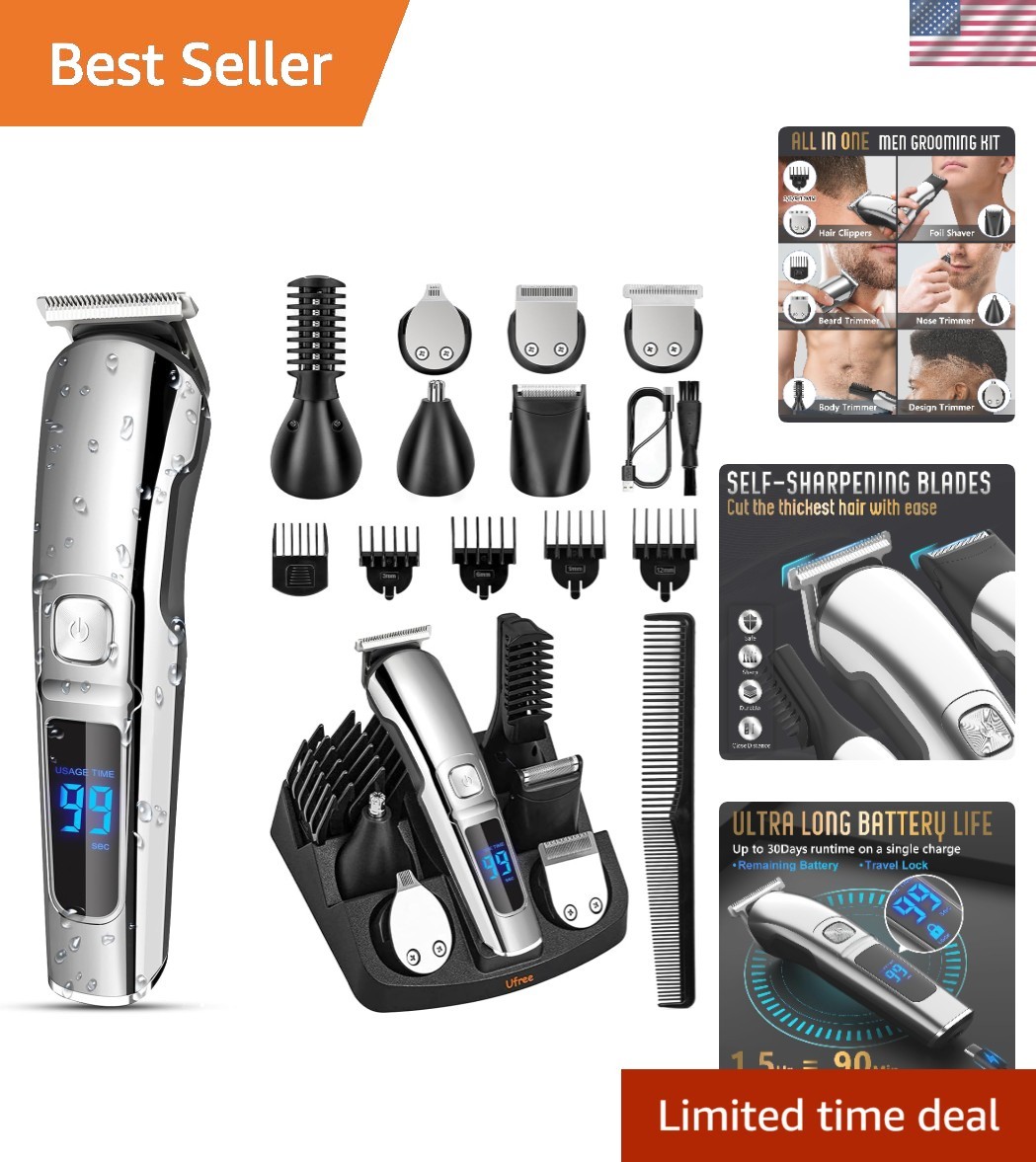 Waterproof Electric Beard Trimmer: All-in-One Grooming Kit with USB Rechargea…