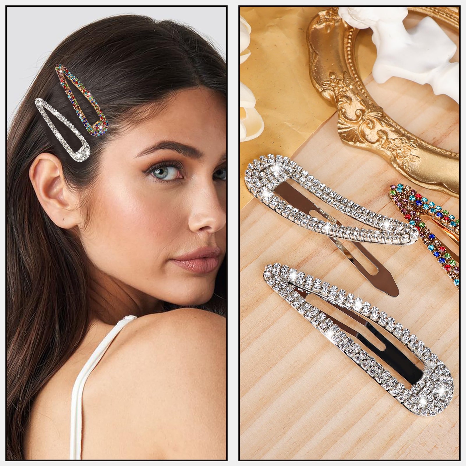 LOSANJI 8PCS Rhinestone Hair 1 Count (Pack of 8), Color, Gold, Silver, Black