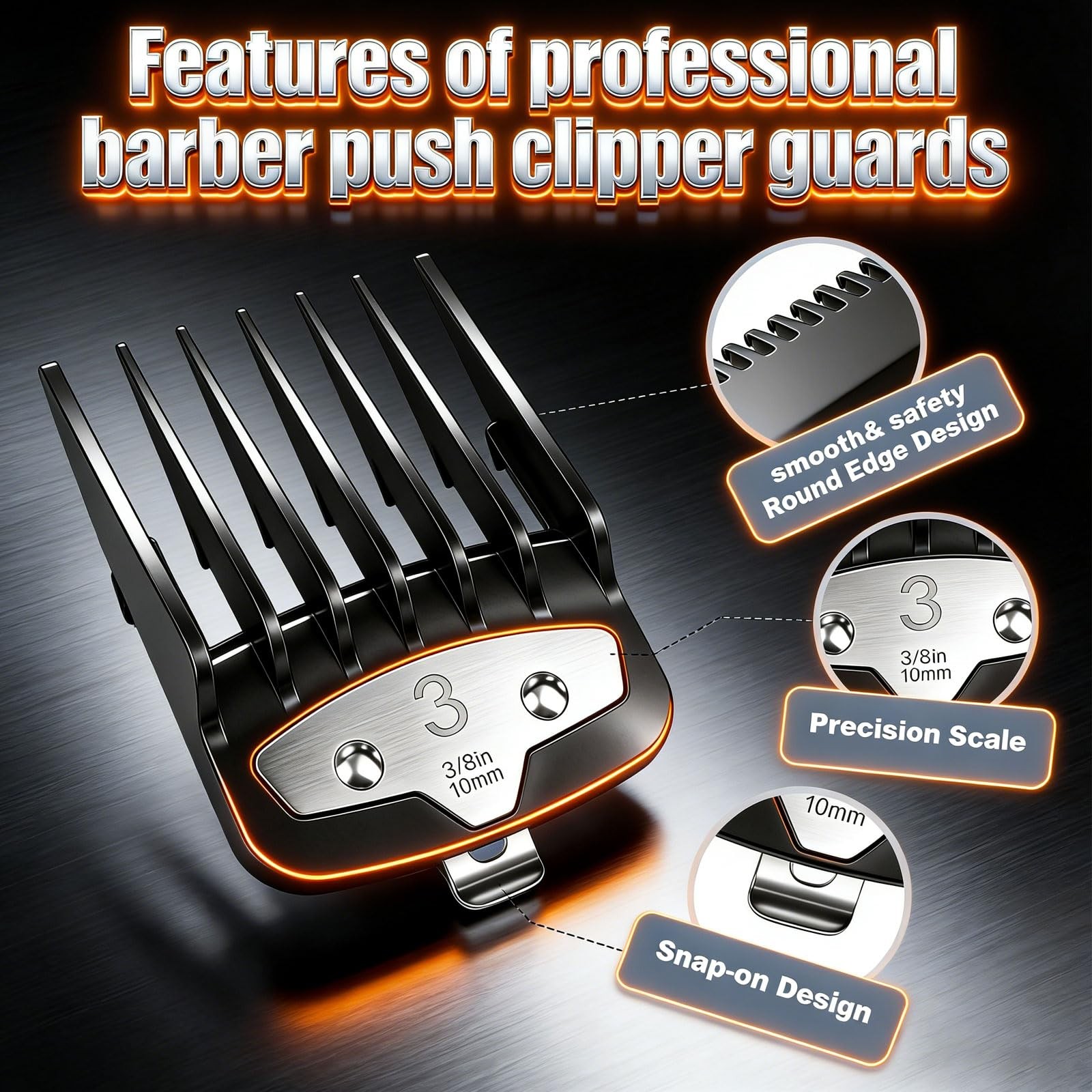 Clipper Guards Set 1/16″ to 1″ 10 Piece Set Black Compatible with Most Wahl
