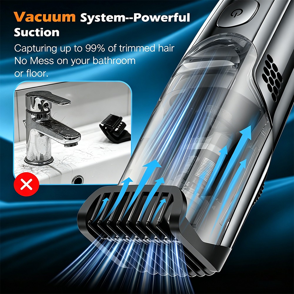 Vacuum Beard Trimmer for Men with 20 Length and Styles Adjustable Rechargeable