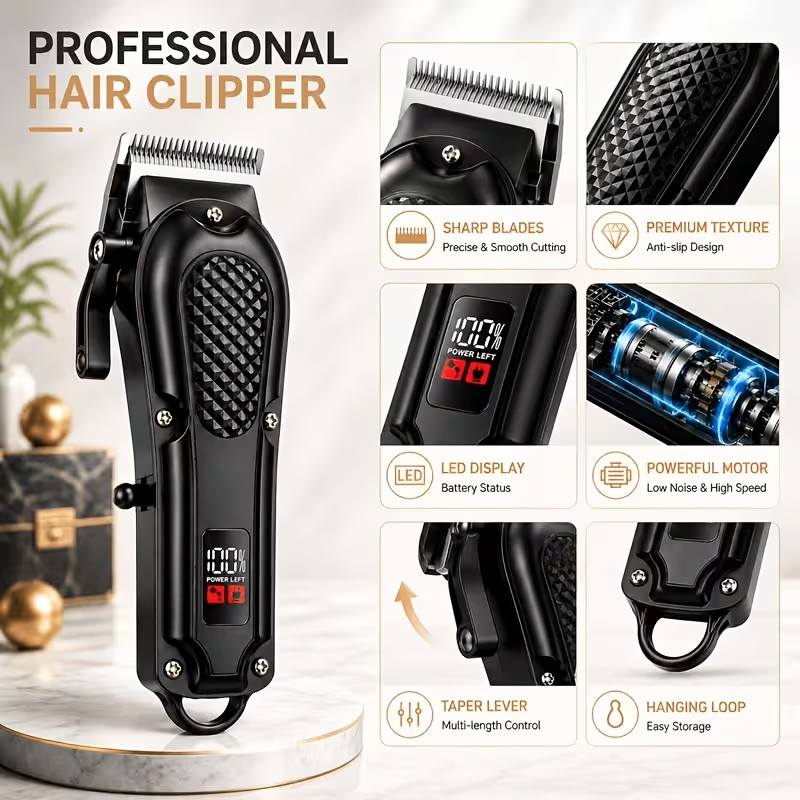 Rechargeable Electric Grooming Kit. Equipped with an LCD Battery Display