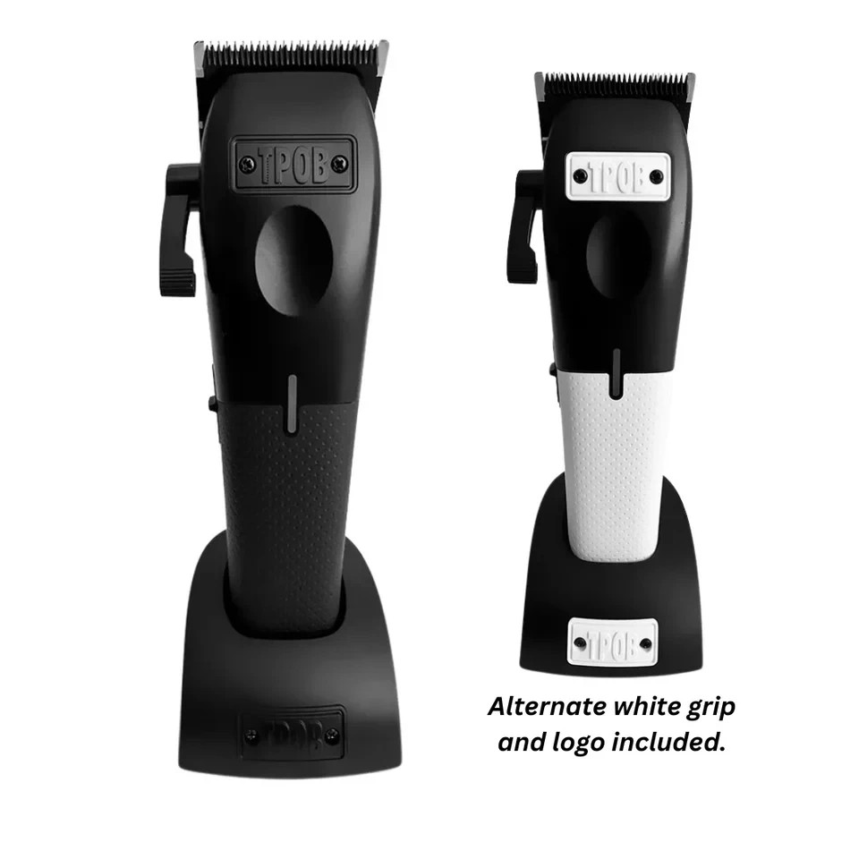 TPOB PLAY CLIPPERS BLACK WITH EXTRA WHITE GRIPS, CHARGING STAND AND GUARDS *NEW*