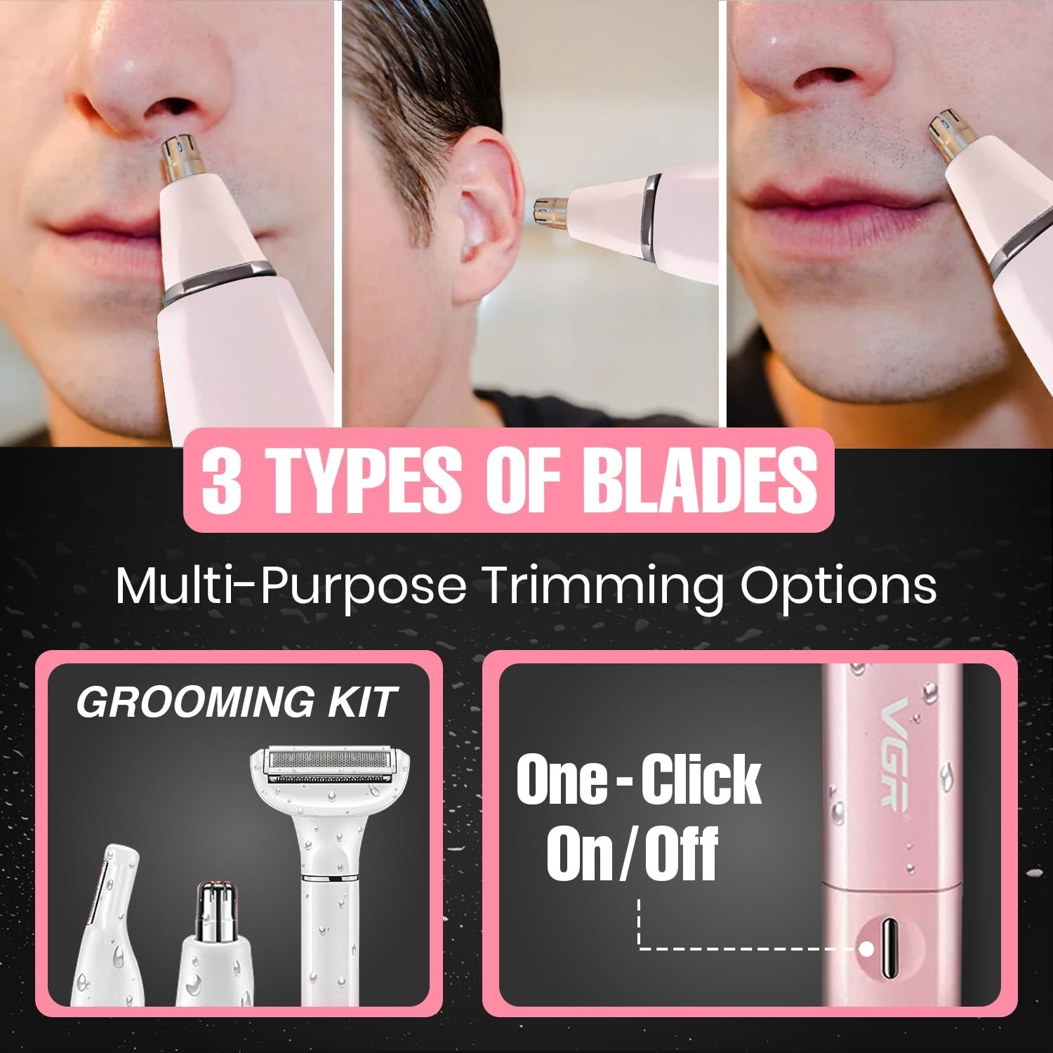 VGR V-611 Bikini Trimmer for Women, Safe Grooming, Type-C Charging, Waterproof