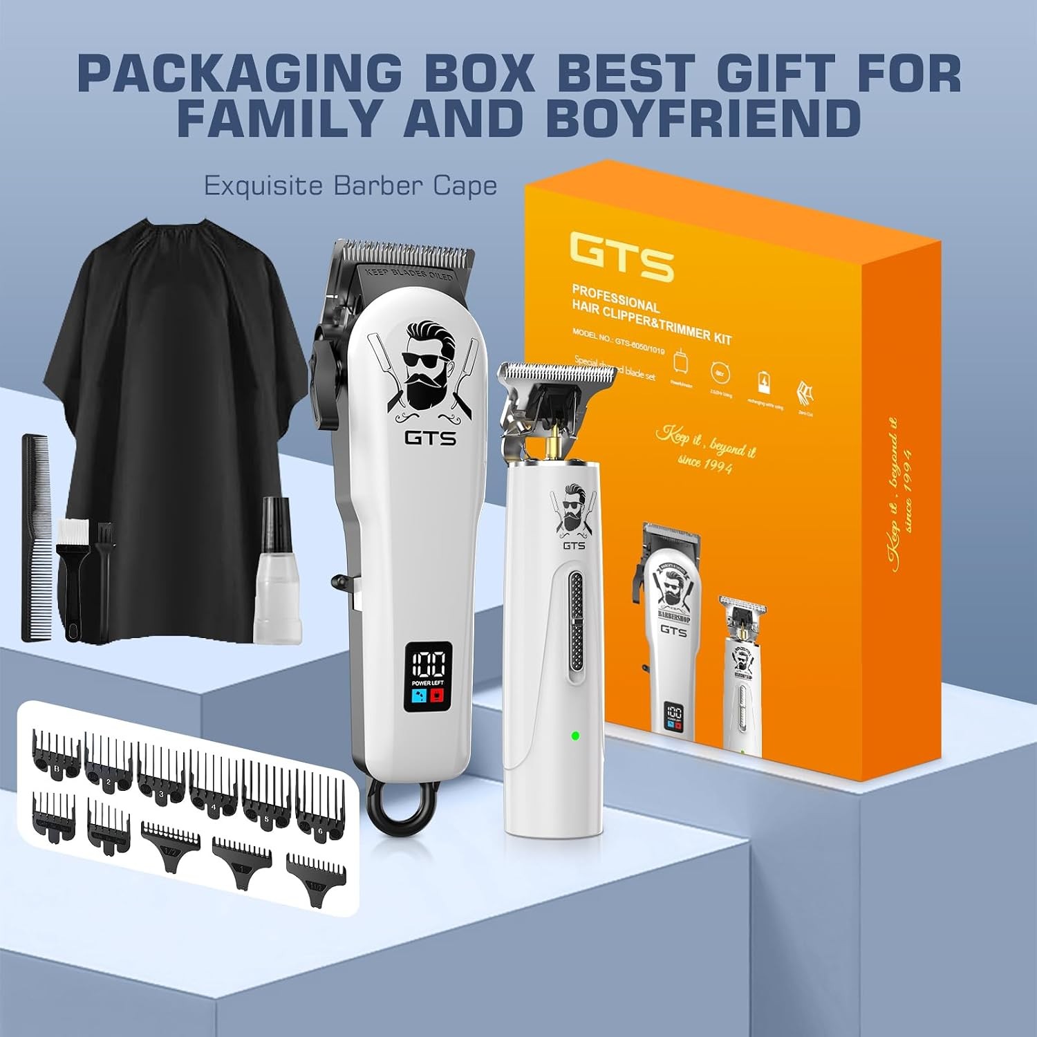Hair Clippers for Men, Trimmer Set, Barber, Electric, White
