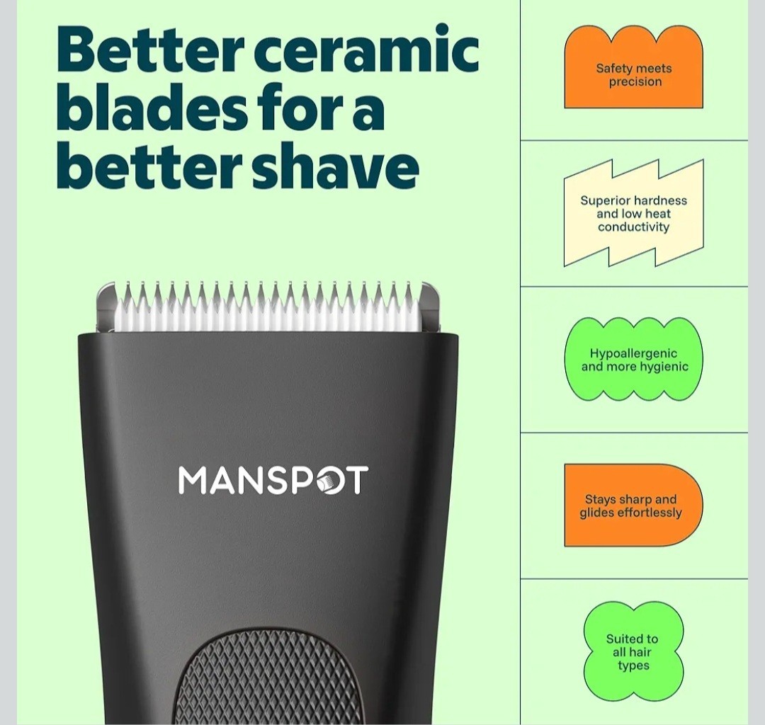 MANSPOT Manscape Groin & Body Hair Trimmer for Men w 4 Guards, IPX7 Waterproof