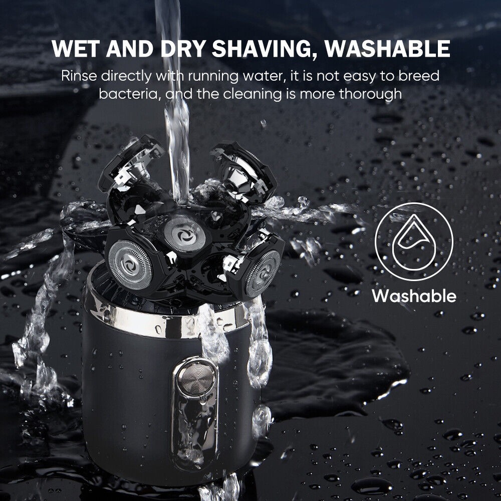 4D Rotary Electric Shaver Rechargeable Bald Head Shaver Beard Trimmer Wet & Dry