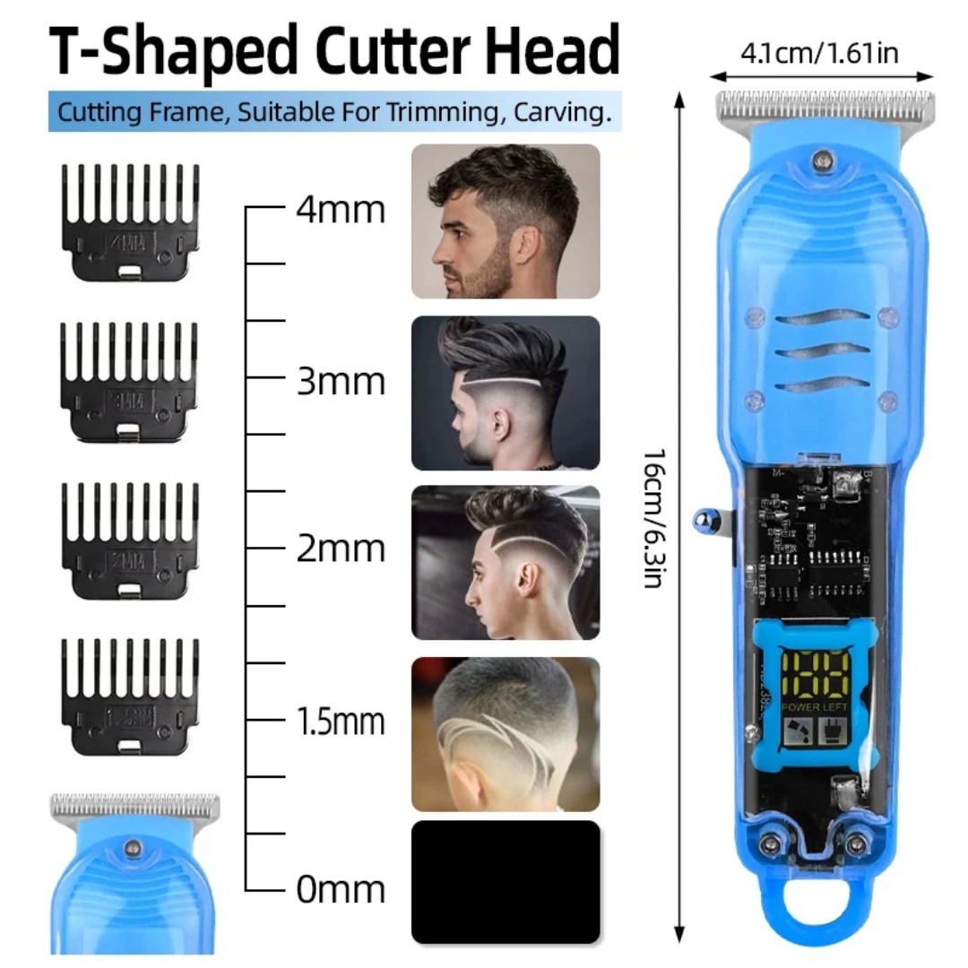 Rechargeable Electric Mens Hair Clippers With Attachments & USB-C Charging Cord.